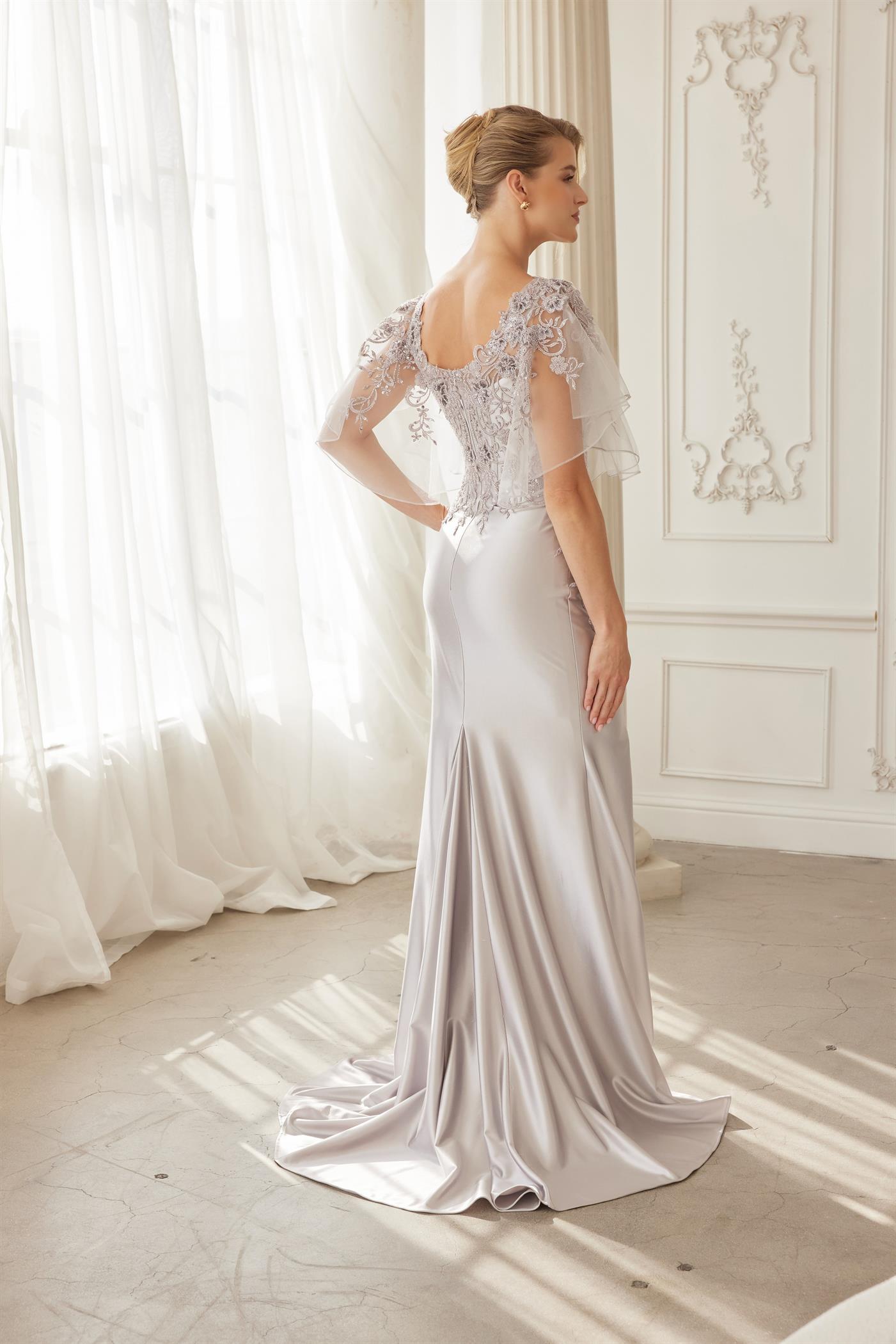 Plus Size Dresses Long Formal Fitted Mother of the Bride Evening Dress Silver