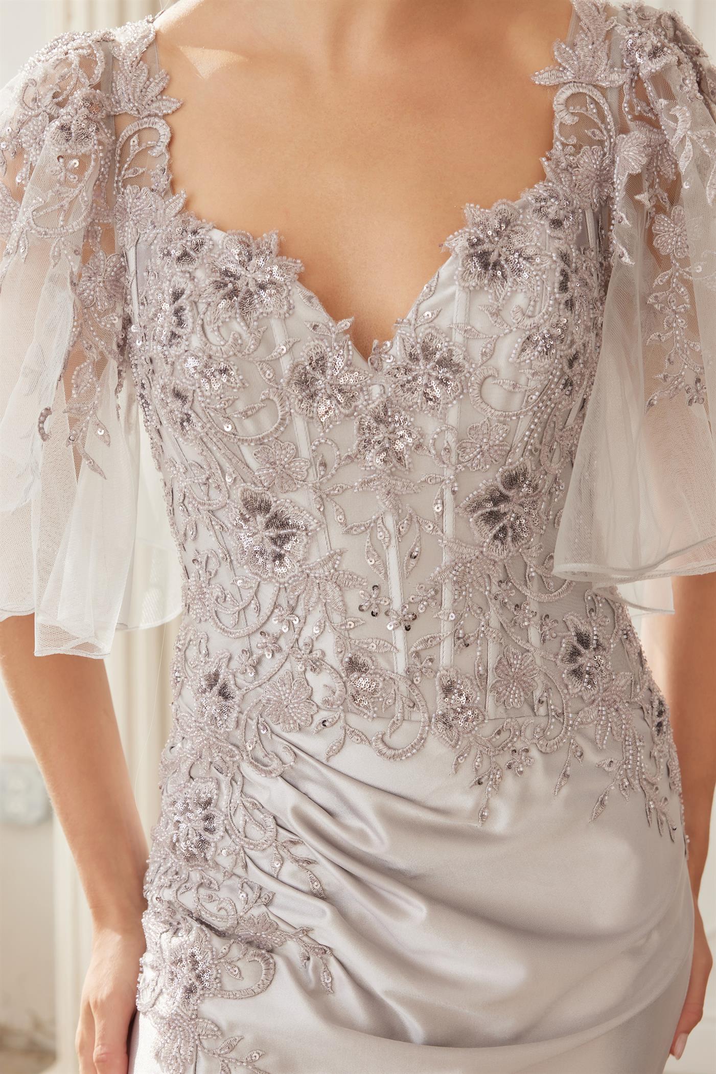 Plus Size Dresses Long Formal Fitted Mother of the Bride Evening Dress Silver