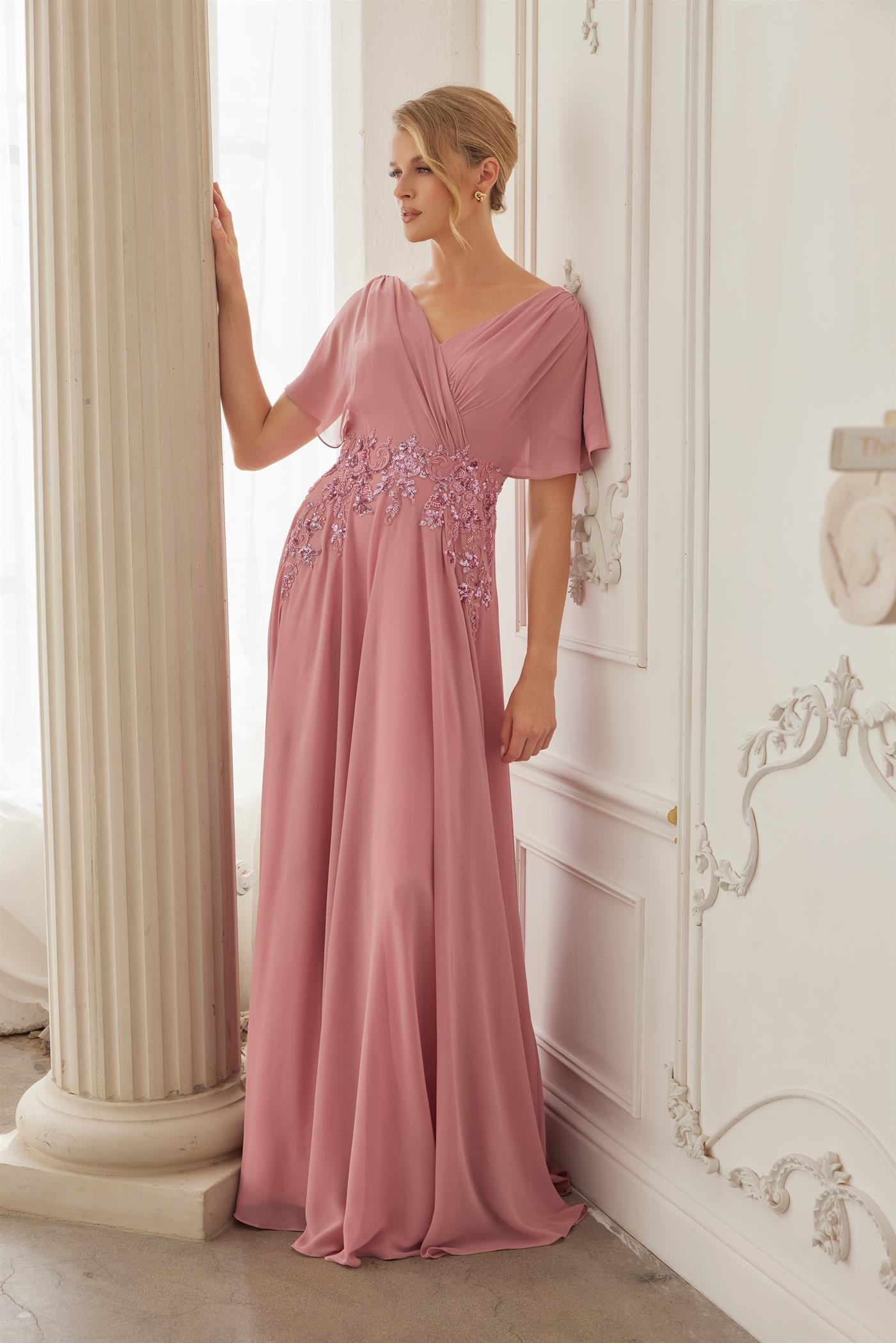 Plus Size Dresses Long Beaded Formal Evening Mother of the Bride Dress Mauve