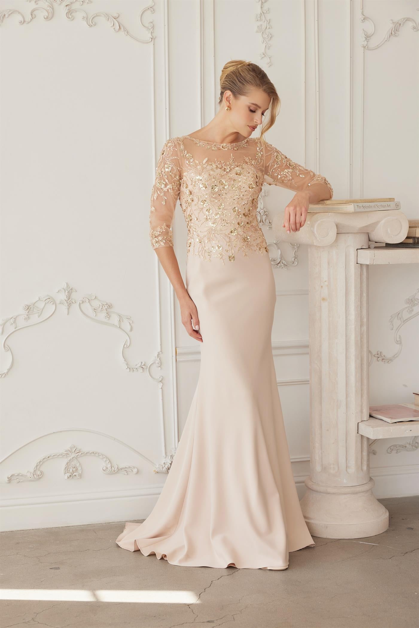 Illusion Floor-Length Lace Formal Sheath/Column Nox Anabel MH159