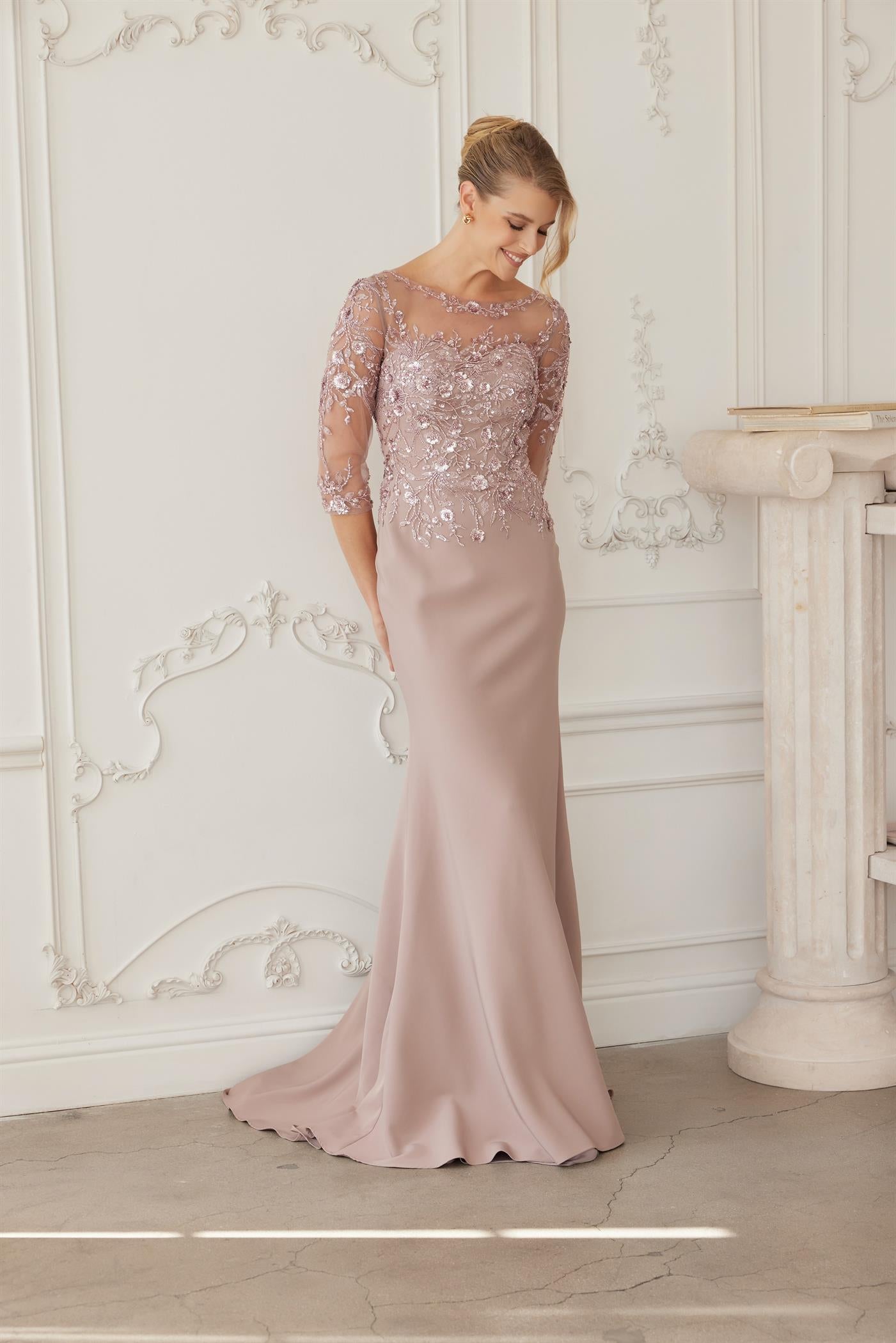 Illusion Floor-Length Lace Formal Sheath/Column Nox Anabel MH159