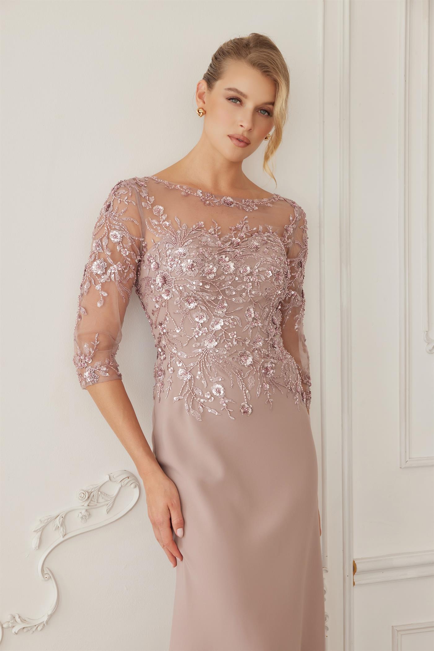 Illusion Floor-Length Lace Formal Sheath/Column Nox Anabel MH159