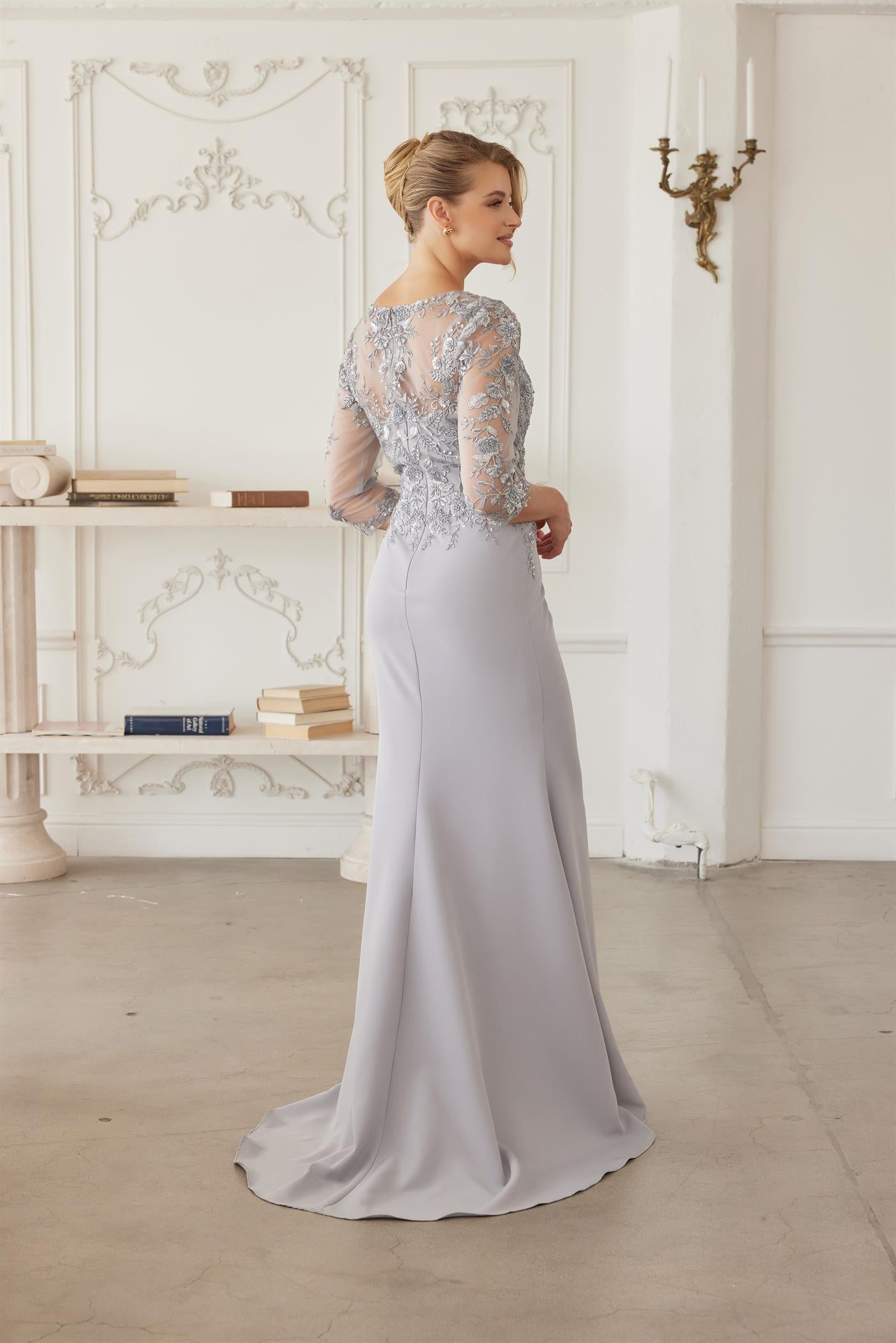 Plus Size Dresses Long Formal Long Sleeve Sequin Mother of the Bride Dress Silver