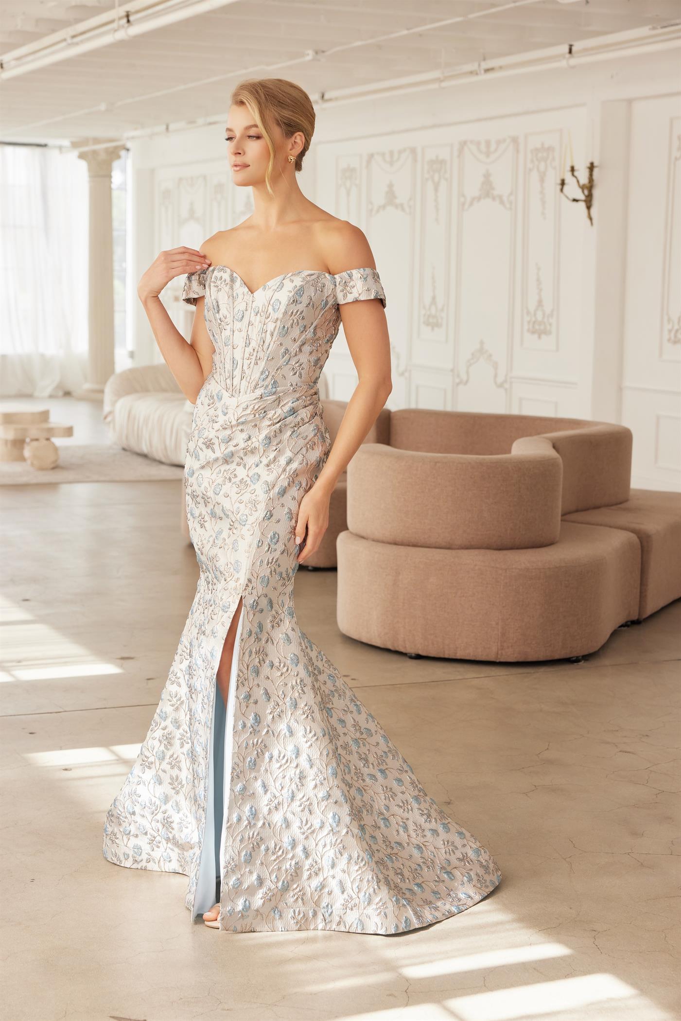 Plus Size Dresses Long Formal Corset Prom Evening Dress Silver/Blue