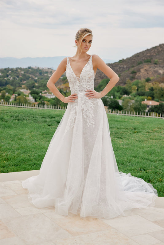 Wedding Dresses Long A Line Sequin Lace Wedding Dress Nox Anabel JE1060L White Nude
