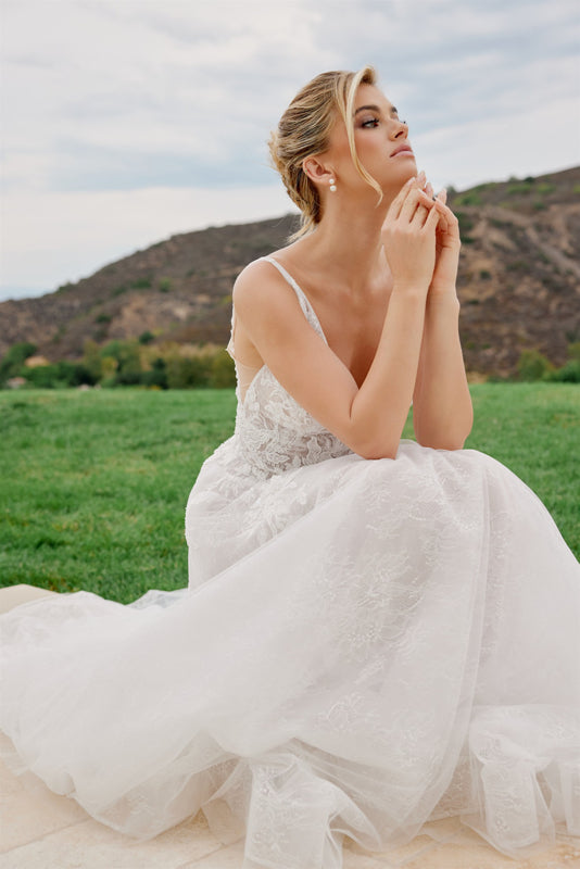 Wedding Dresses Long A Line Sequin Lace Wedding Dress Nox Anabel JE1060L White Nude