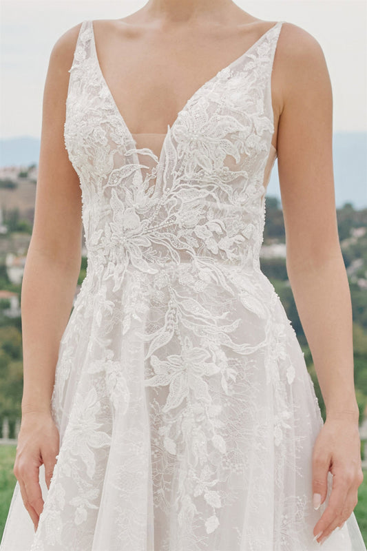 Wedding Dresses Long A Line Sequin Lace Wedding Dress Nox Anabel JE1060L White Nude