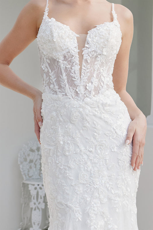Wedding Dresses Long Mermaid Sequin Lace Applique Wedding Dress Nox Anabel JE1063L White