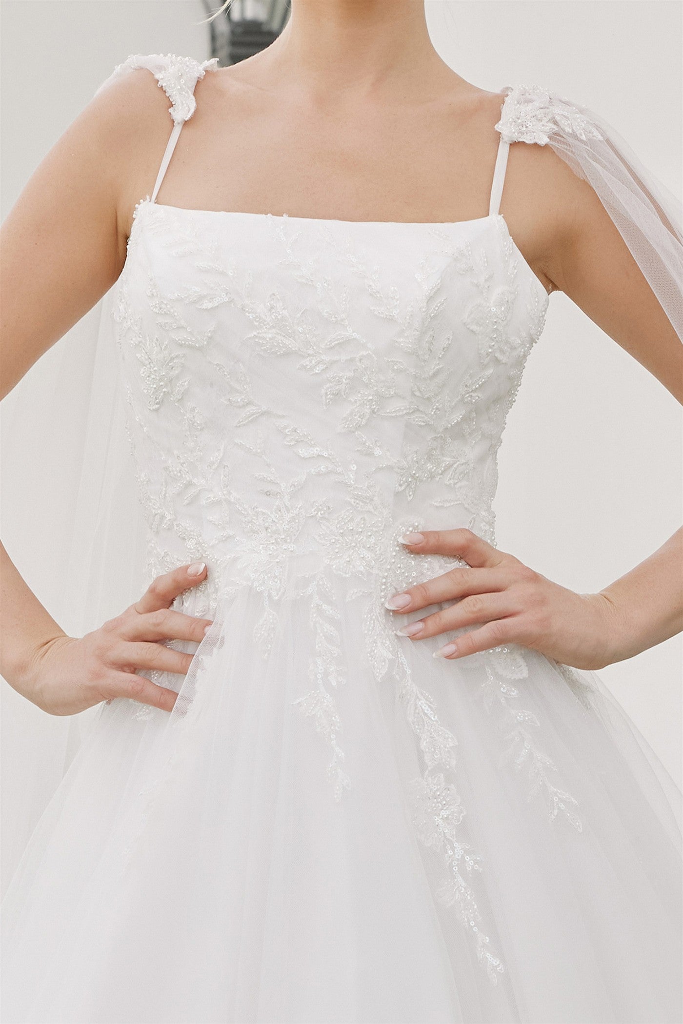 Wedding Dresses Long A Line Lace Applique Sequin Wedding Dress Nox Anabel JW1052 White