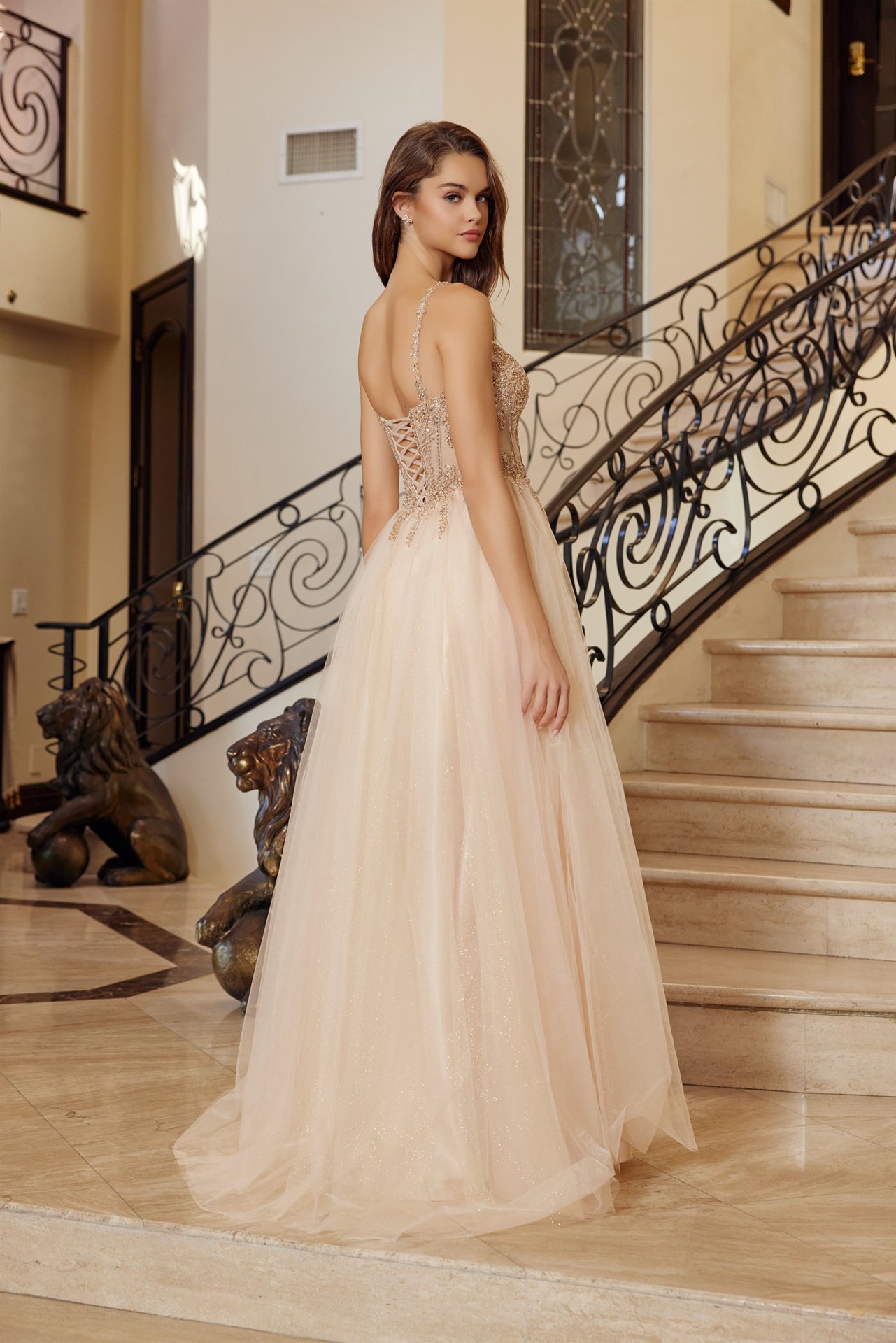 Prom Dresses Long Formal Evening Beaded Prom Dress Champagne