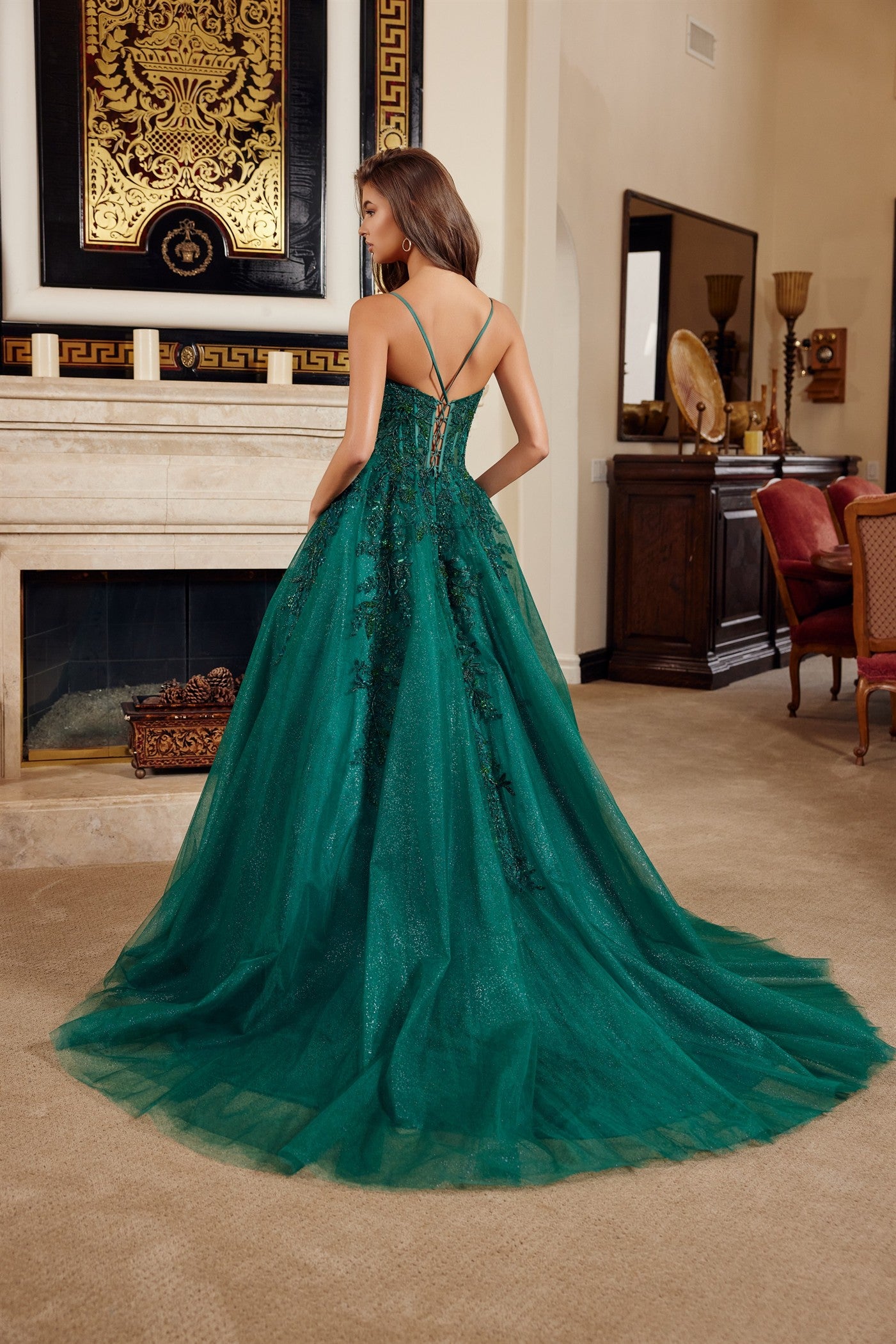Prom Dresses Long Formal Sequin Corset Evening Prom Dress Emerald