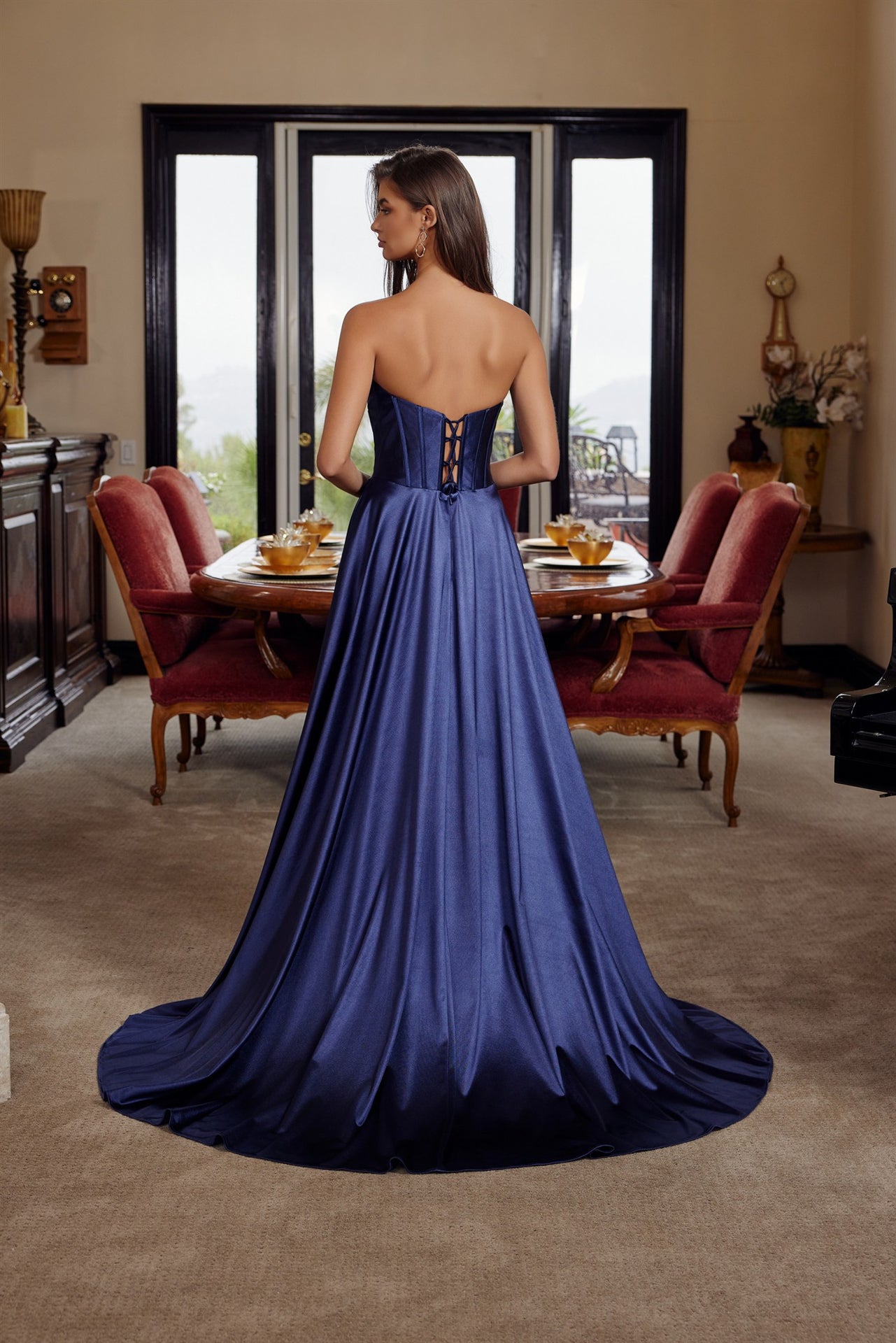 Prom Dresses Long Formal Corset Evening Prom Dress Navy Blue