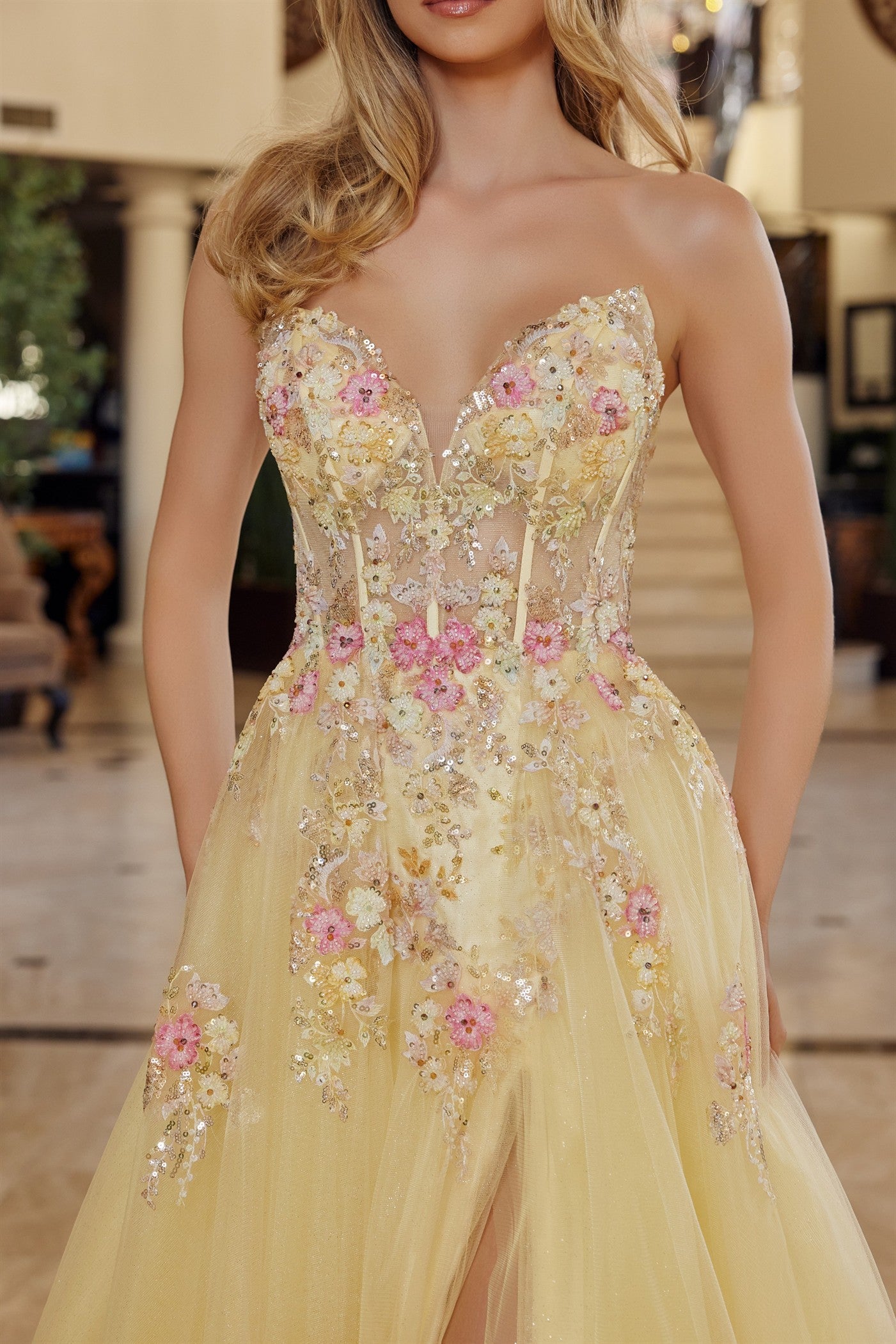Prom Dresses Long Formal Corset Evening Sequin Prom Dress Yellow