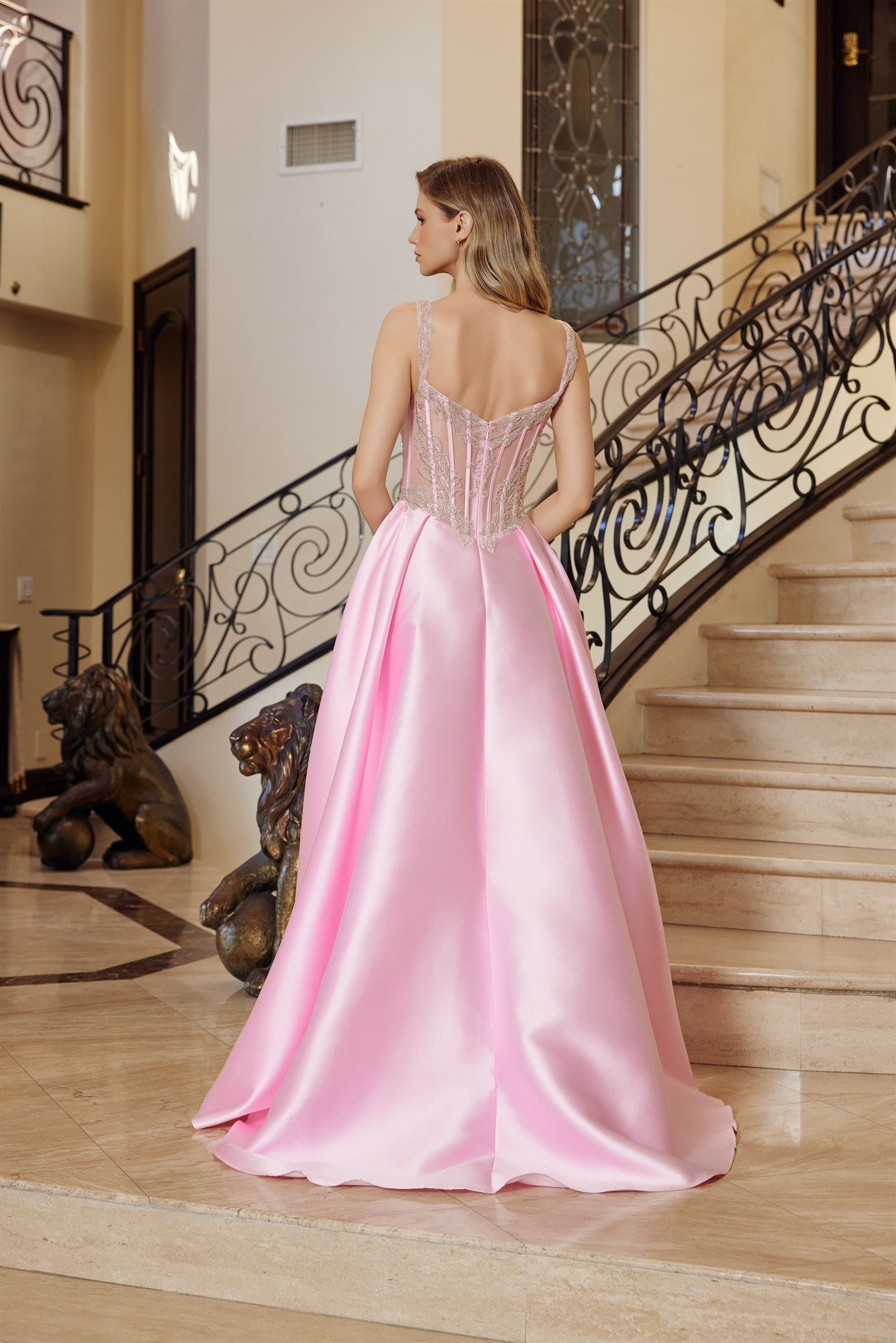 Prom Dresses Long Formal Corset Evening Beaded Prom Dress Baby Pink