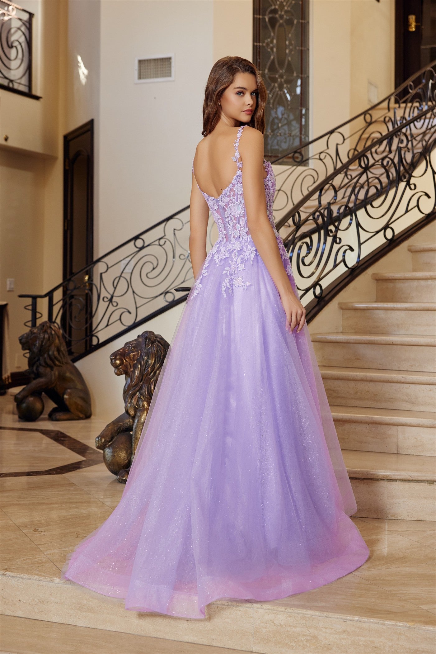 Prom Dresses Long Formal Beaded Corset Prom Dress Lilac