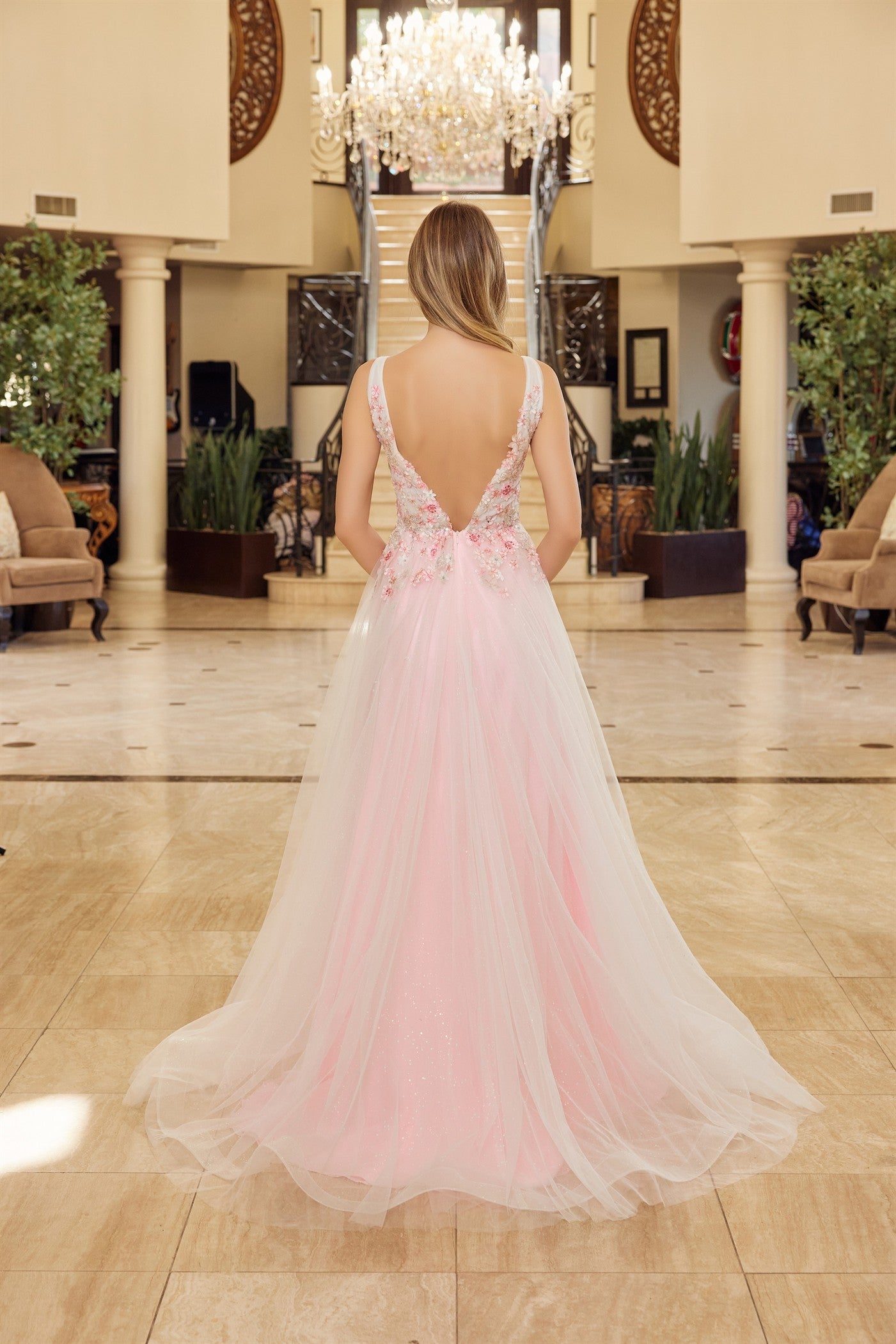 Prom Dresses Long Formal Evening A Line Floral Applique Prom Dress Baby Pink