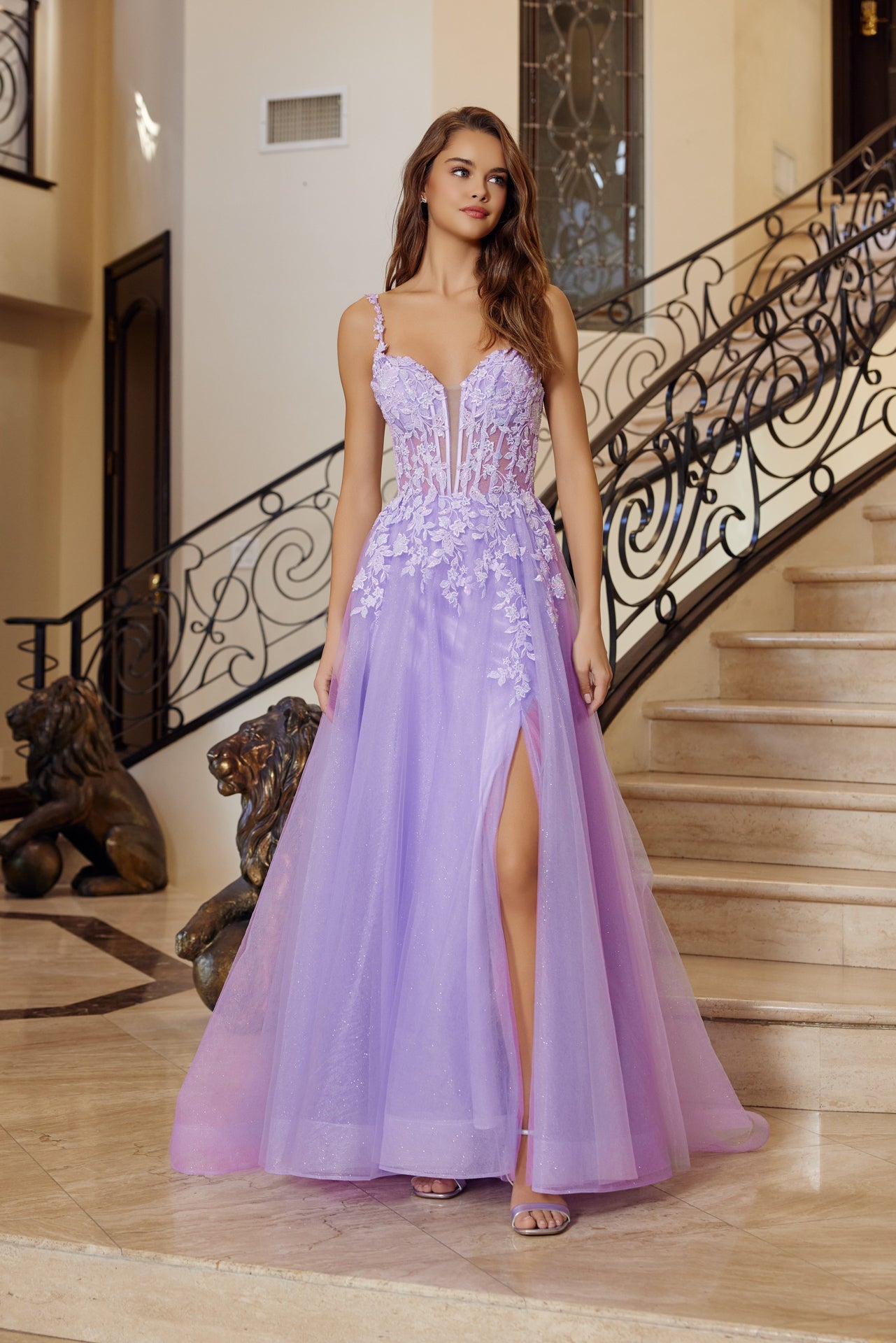 Prom Dresses Long Formal Beaded Corset Prom Dress Lilac