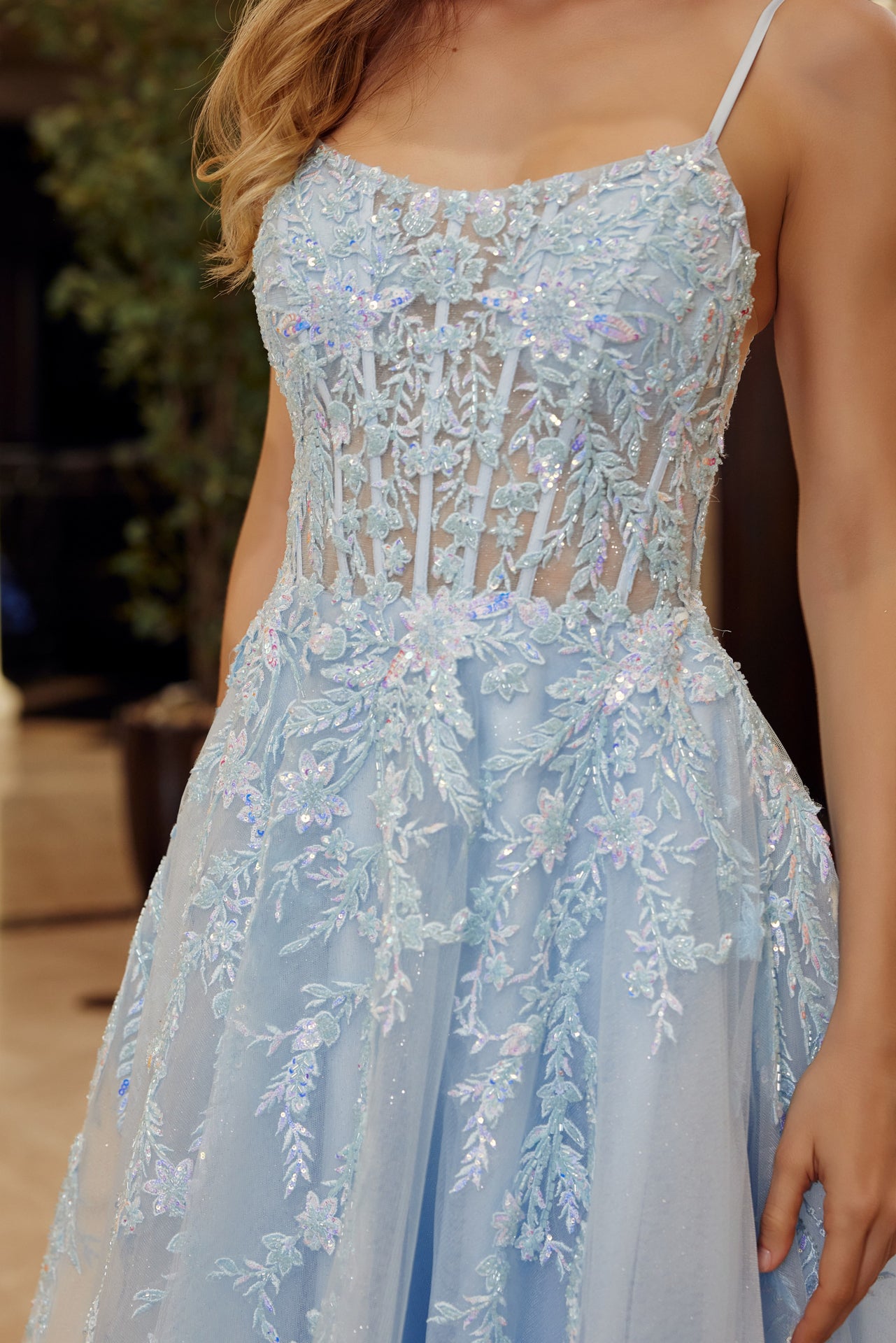 Prom Dresses Long Formal Evening Corset Sequin Prom Dress Blue