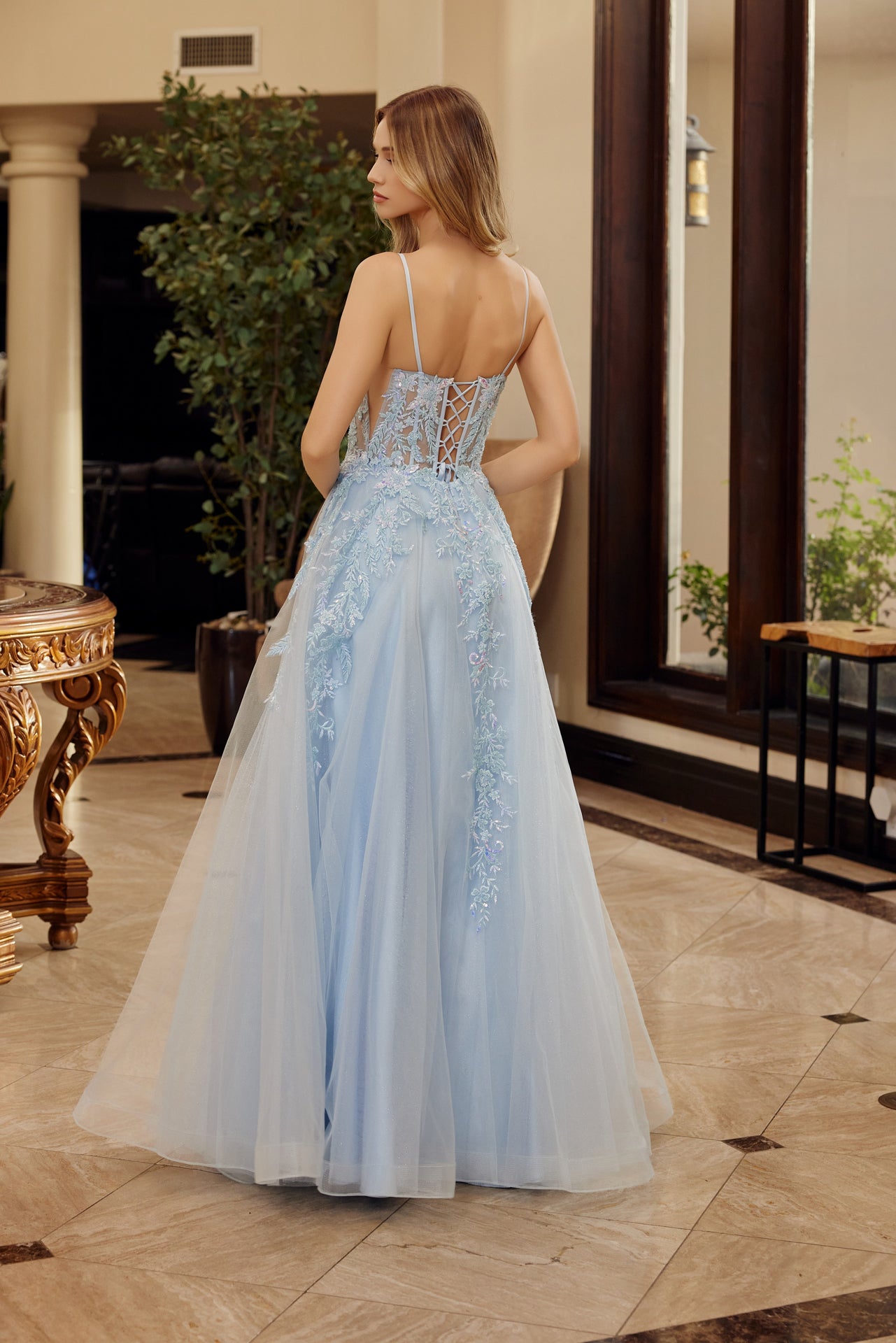 Prom Dresses Long Formal Evening Corset Sequin Prom Dress Blue
