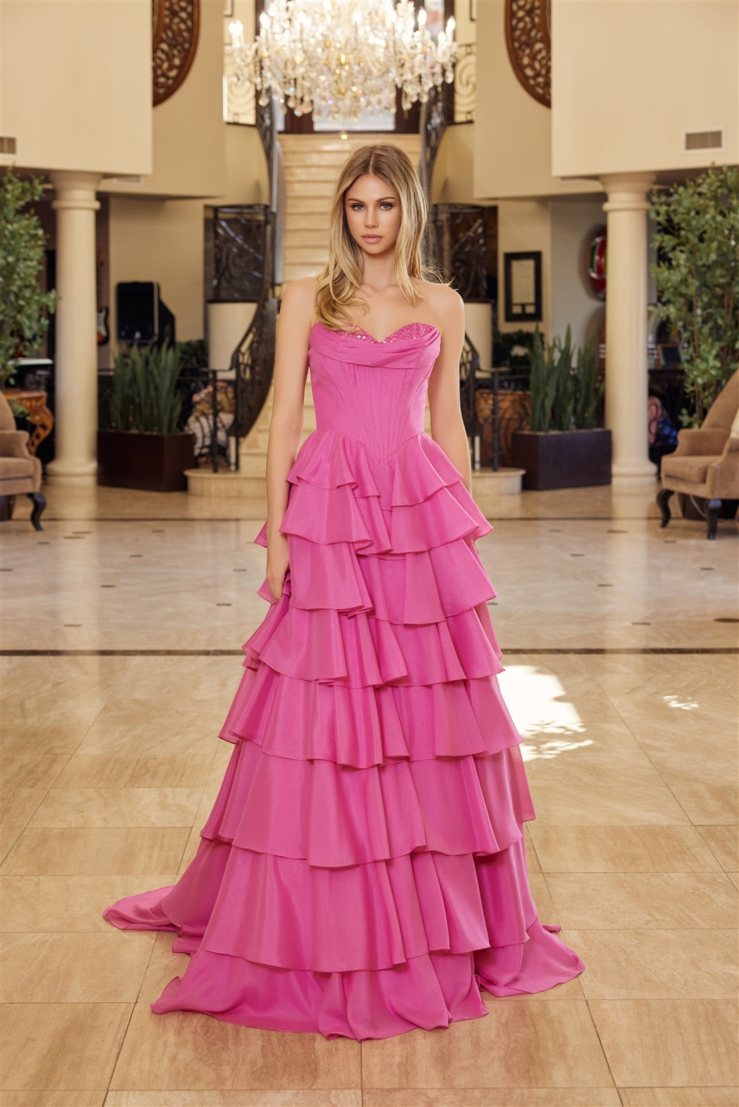 Prom Dresses Sequin Long Formal Ruffle Ball Gown Prom Dress Nox Anabel Y1806 Fuchsia