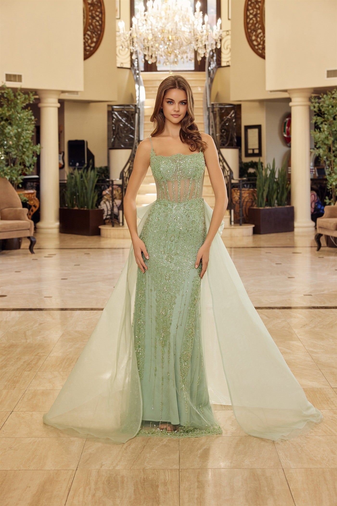 Prom Dresses Long Fitted Formal Beaded Corset Prom Dress Nox Anabel N1763 Sage Green