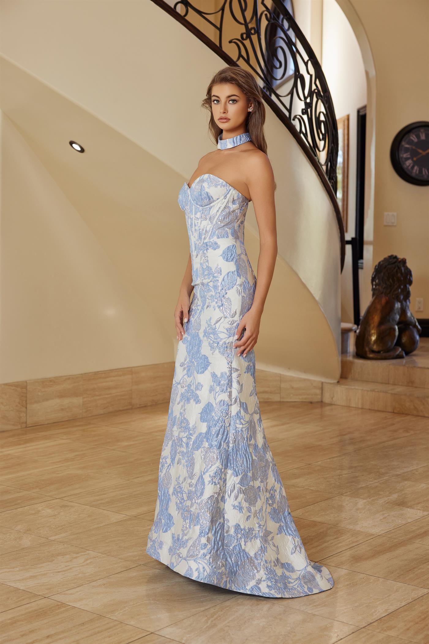 Prom Dresses Long Formal Fitted Corset Print Prom Dress Nox Anabel T1922 Blue