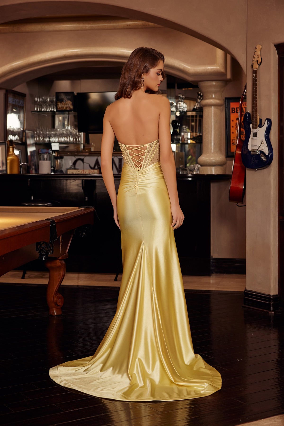 Prom Dresses Fitted Beaded Corset Formal Evening Long Prom Dress Lemon