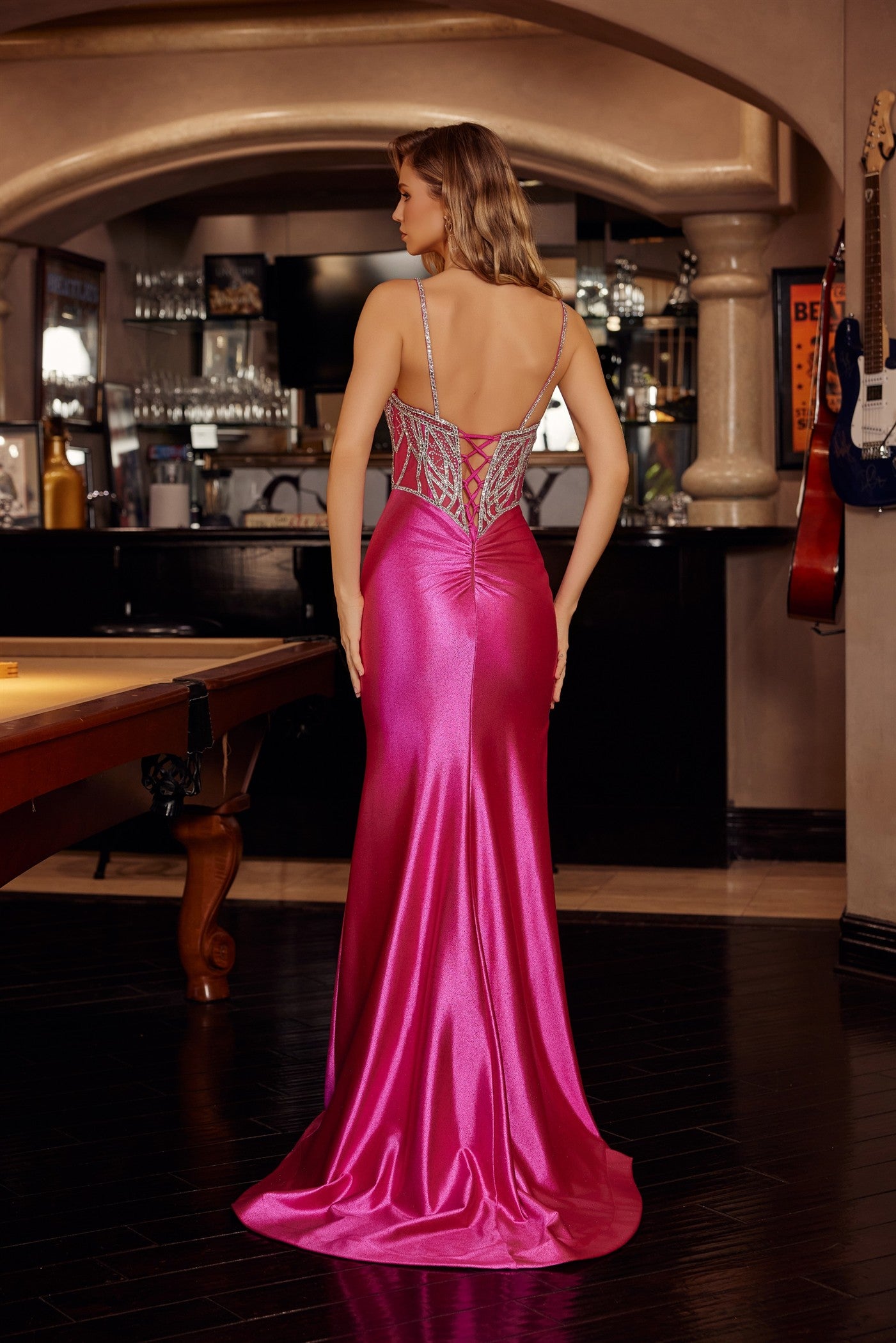 Prom Dresses Fitted Long Beaded Evening Prom Dress Fuchsia