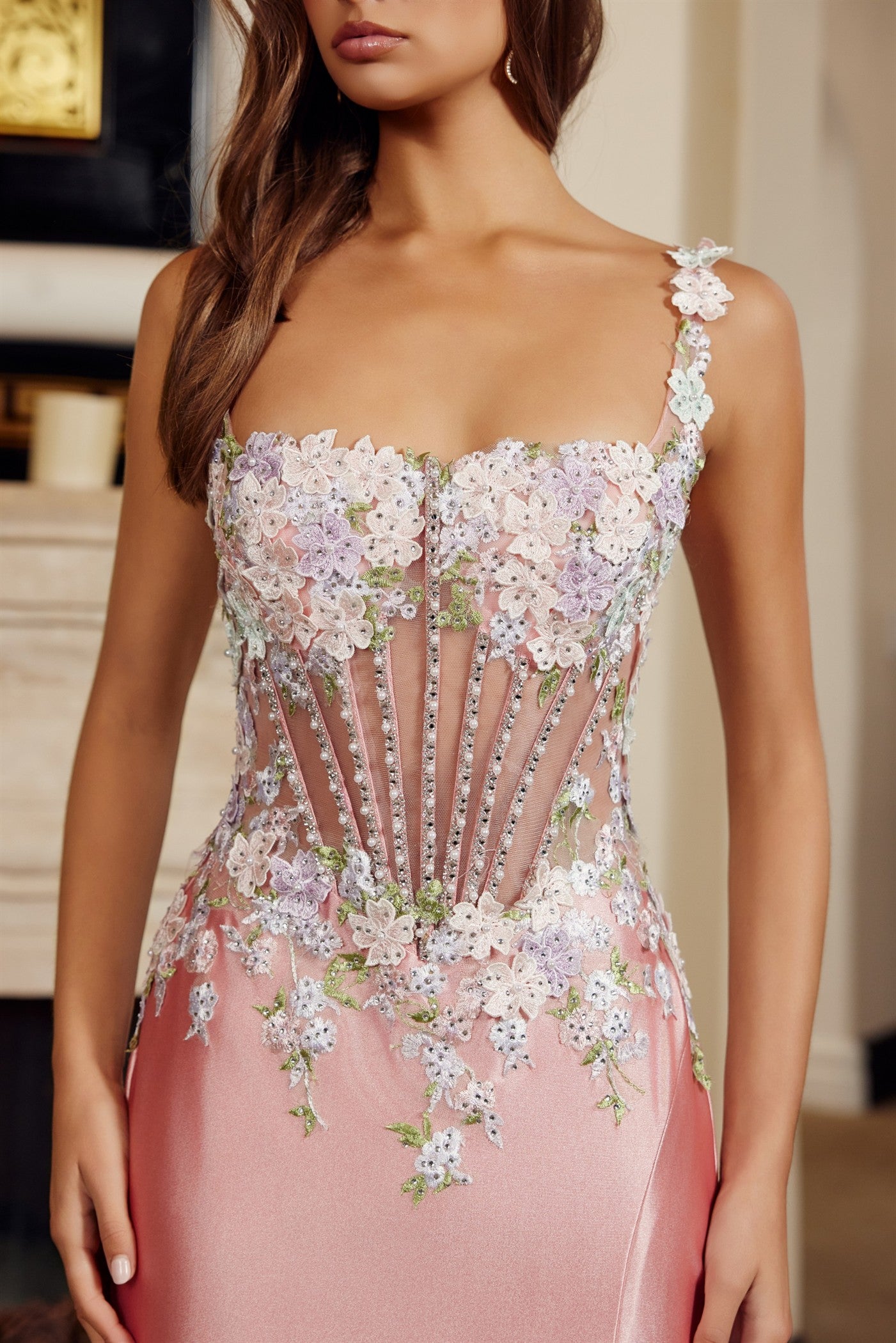 Prom Dresses Long Corset Formal Slit Evening Beaded Prom Dress Nox Anabel M1755 Blush