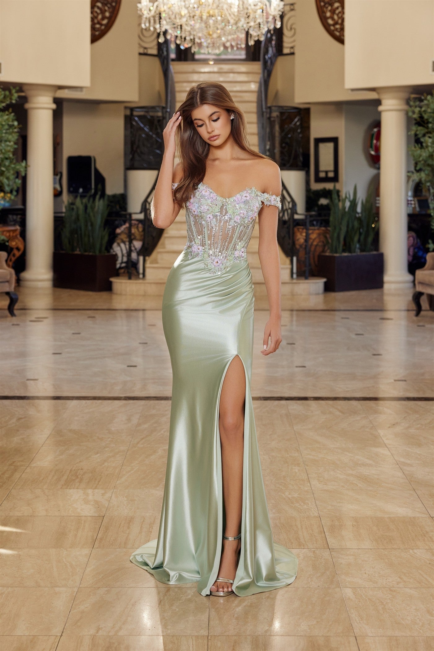 Prom Dresses Fitted Long Corset Formal Evening Sequin Prom Dress Nox Anabel R1814 Sage Green