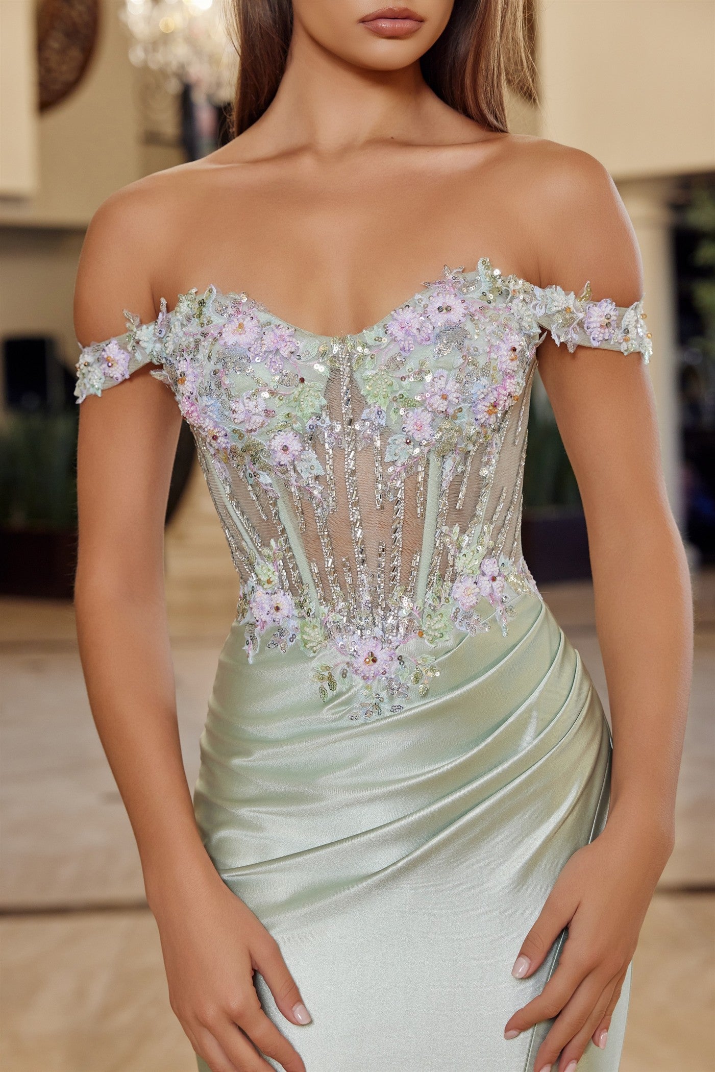 Prom Dresses Fitted Long Corset Formal Evening Sequin Prom Dress Nox Anabel R1814 Sage Green