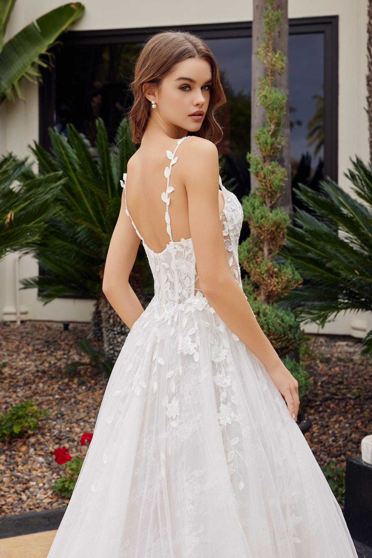 Wedding Dresses Lace Applique Long A Line Wedding Dress Nox Anabel JE1062L White Nude