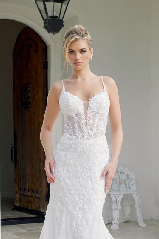 Wedding Dresses Long Mermaid Sequin Lace Applique Wedding Dress Nox Anabel JE1063L White