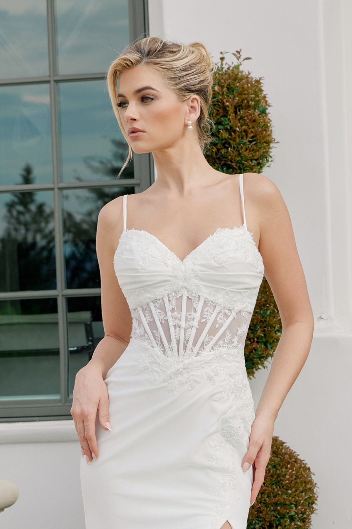 Wedding Dresses Long Slit Corset Lace Wedding Dress Nox Anabel JW1050 White