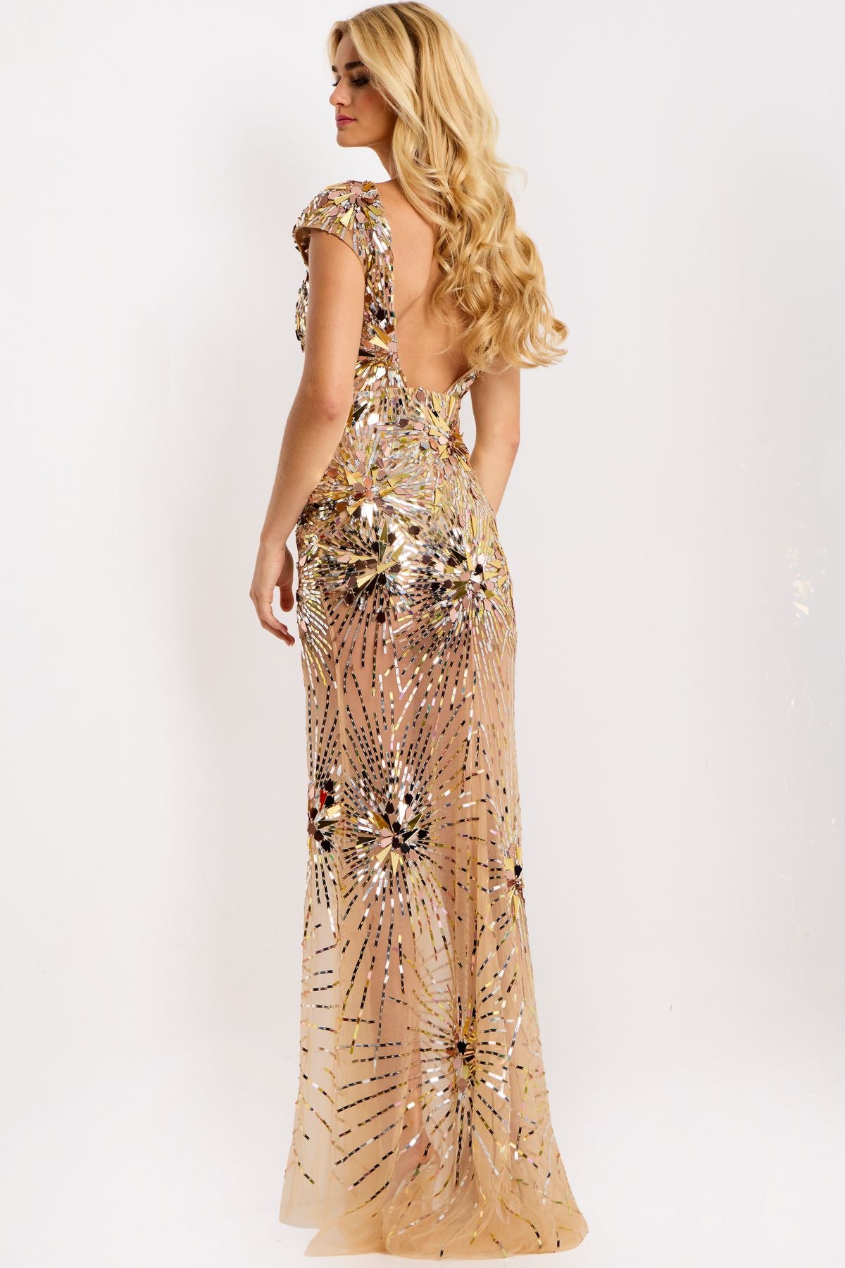 Prom Dresses Sequin Floral Long Formal Prom Dress NUDE