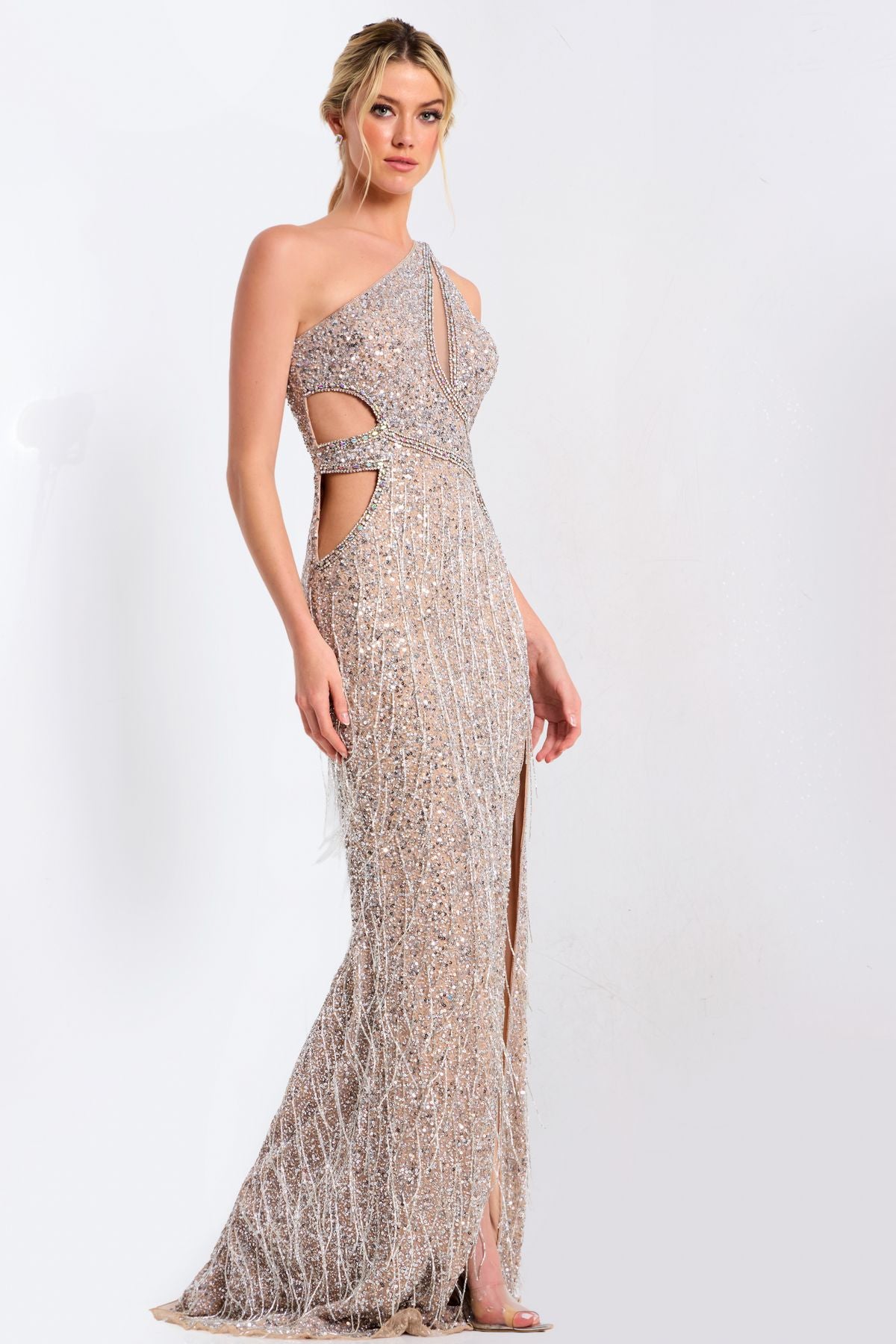 Prom Dresses Formal Long Sequin Beaded Fitted Prom Dress Nude
