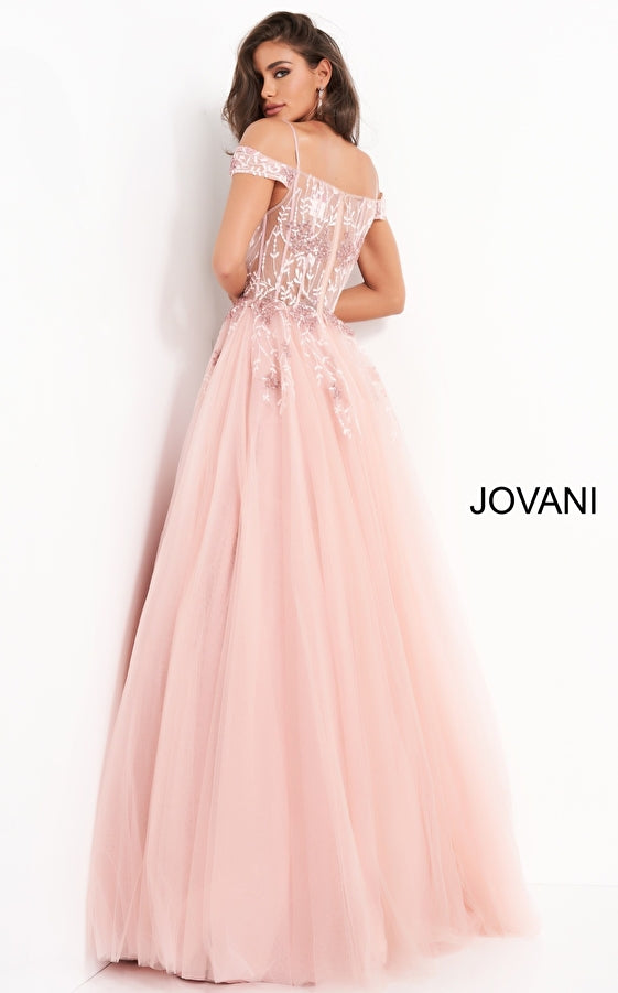 Prom Dresses A Line Long Formal Prom Floral Dress Blush