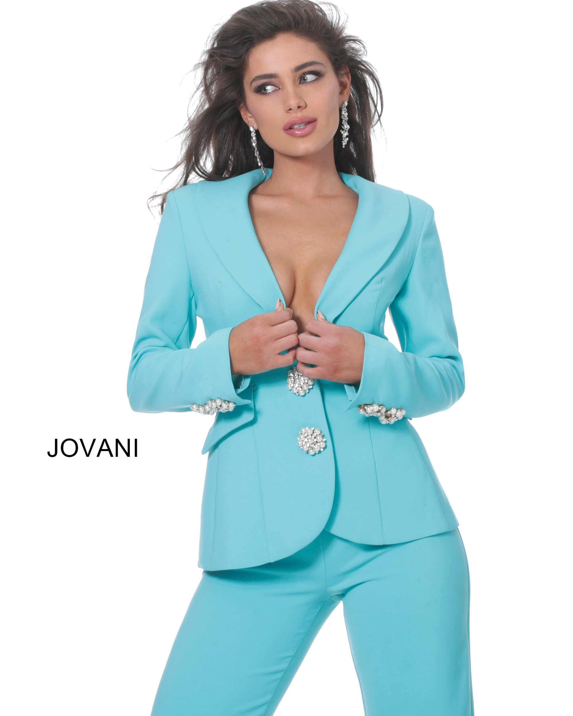 Pant Suit Long Beaded Two Piece Formal Pansuit TUQUOISE