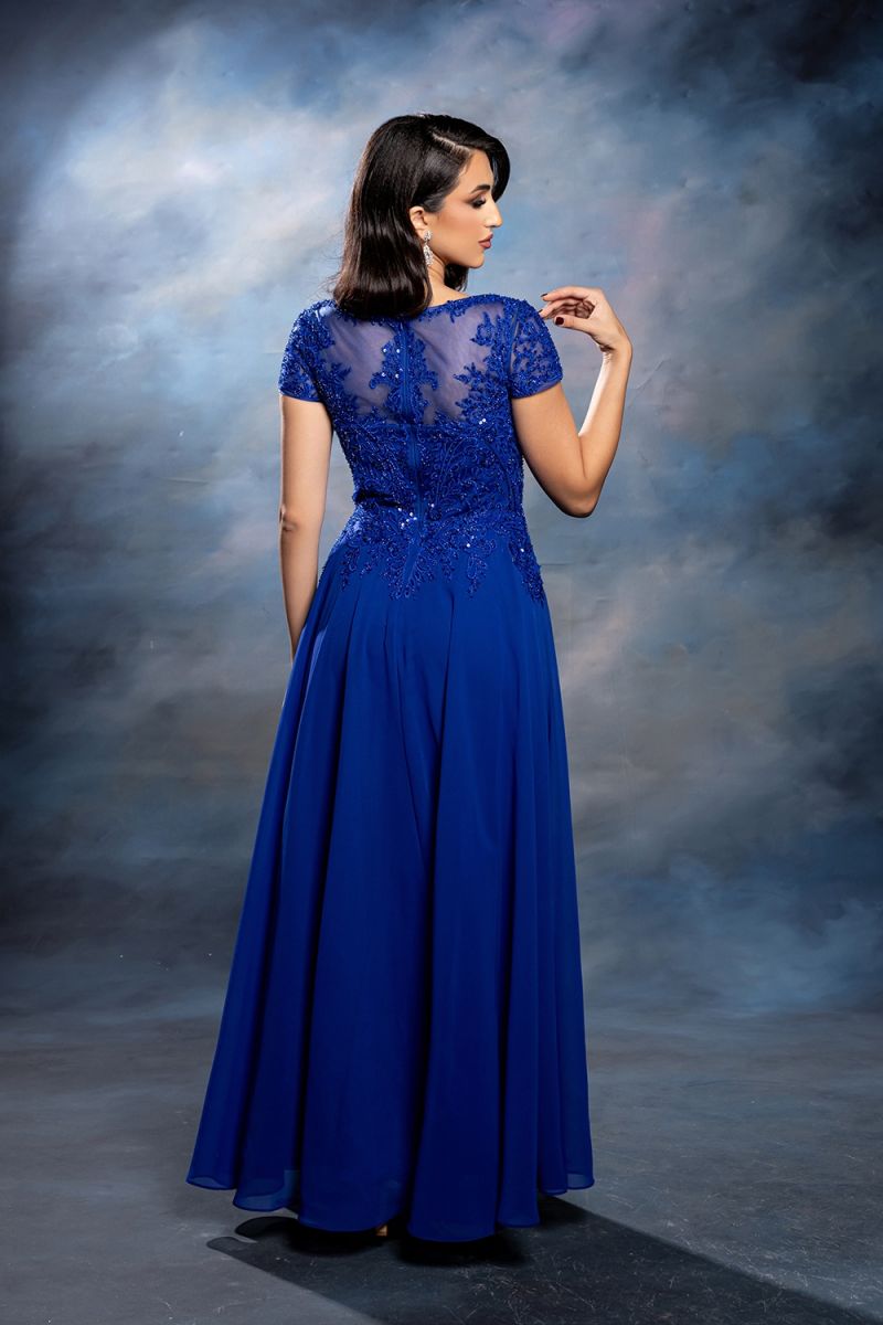 Illusion Floor-Length Chiffon Evening Gown A-Line May Queen 2239
