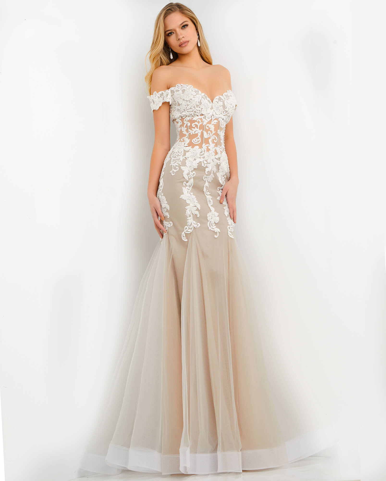 Formal Dresses Long Floral Formal Evening Dress Taupe-Off-White