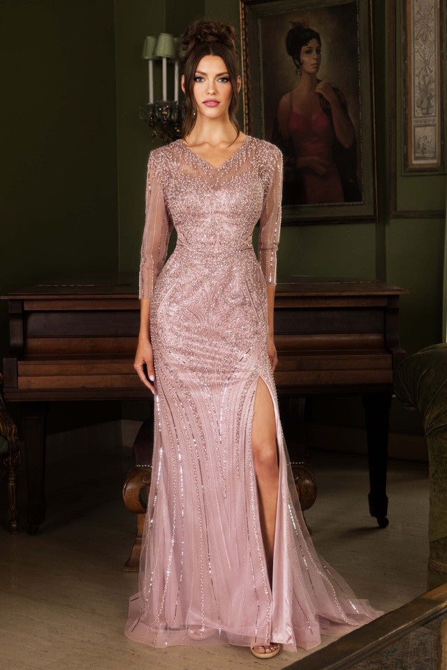 V-Neck Floor-Length Sequin Formal Mermaid Lenovia 8472