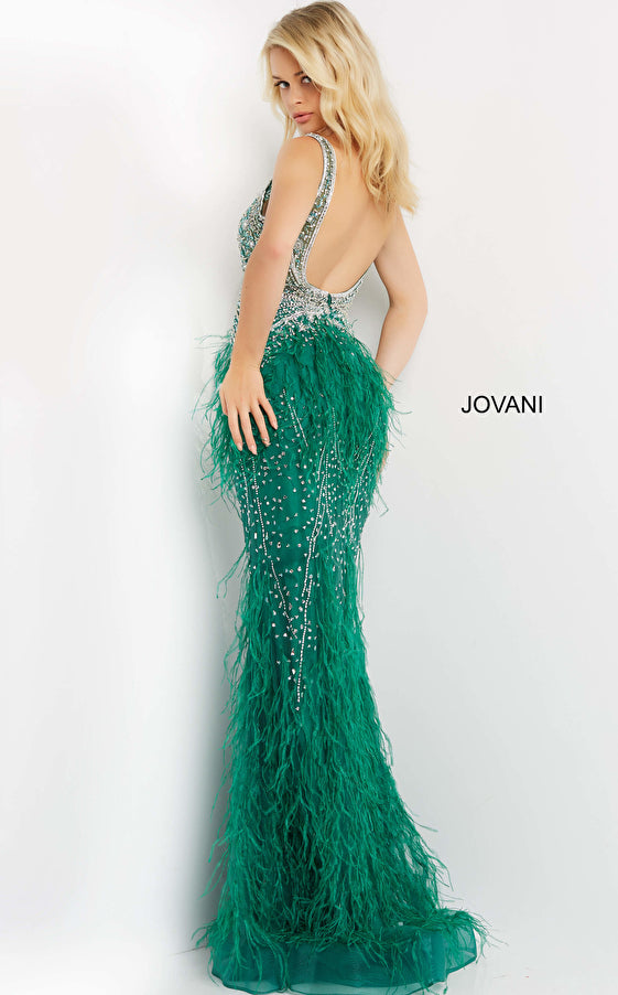 Prom Dresses Fitted Long Formal Feather Mermaid Prom Dress Emerald