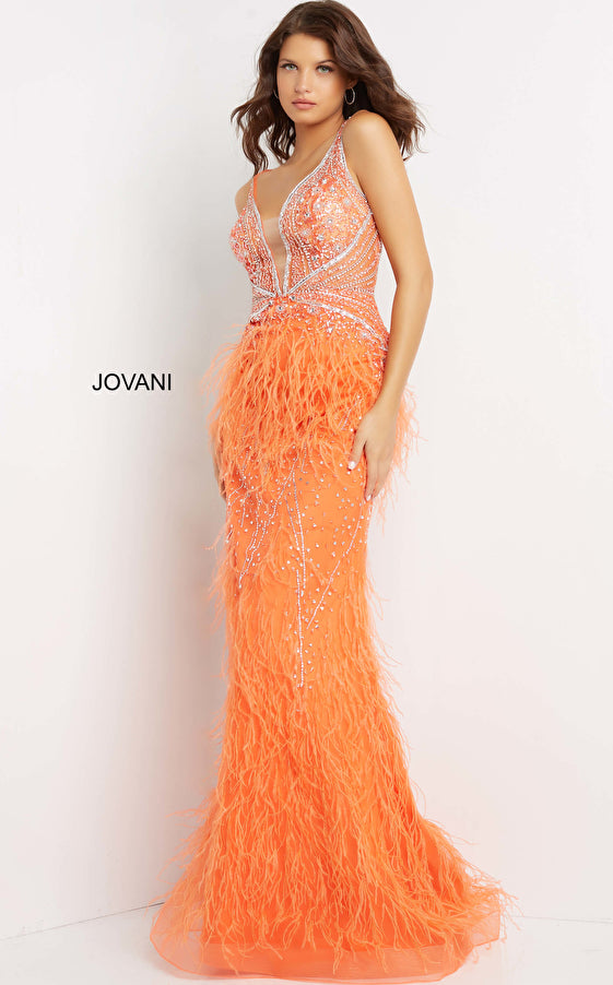 Prom Dresses Fitted Long Formal Feather Mermaid Prom Dress Orange