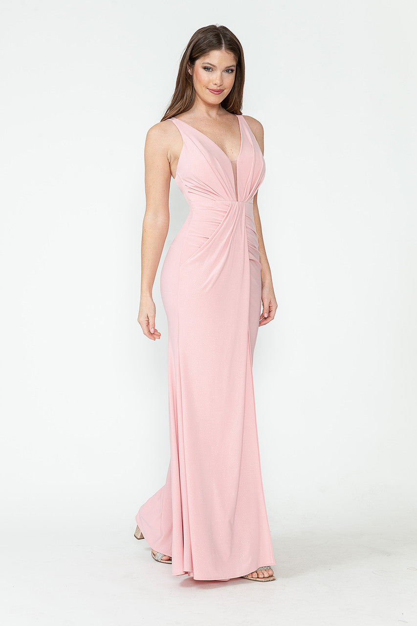 Prom Dresses Long Formal Glitter Slit Prom Dress Lenovia 5308 Pink/Blush