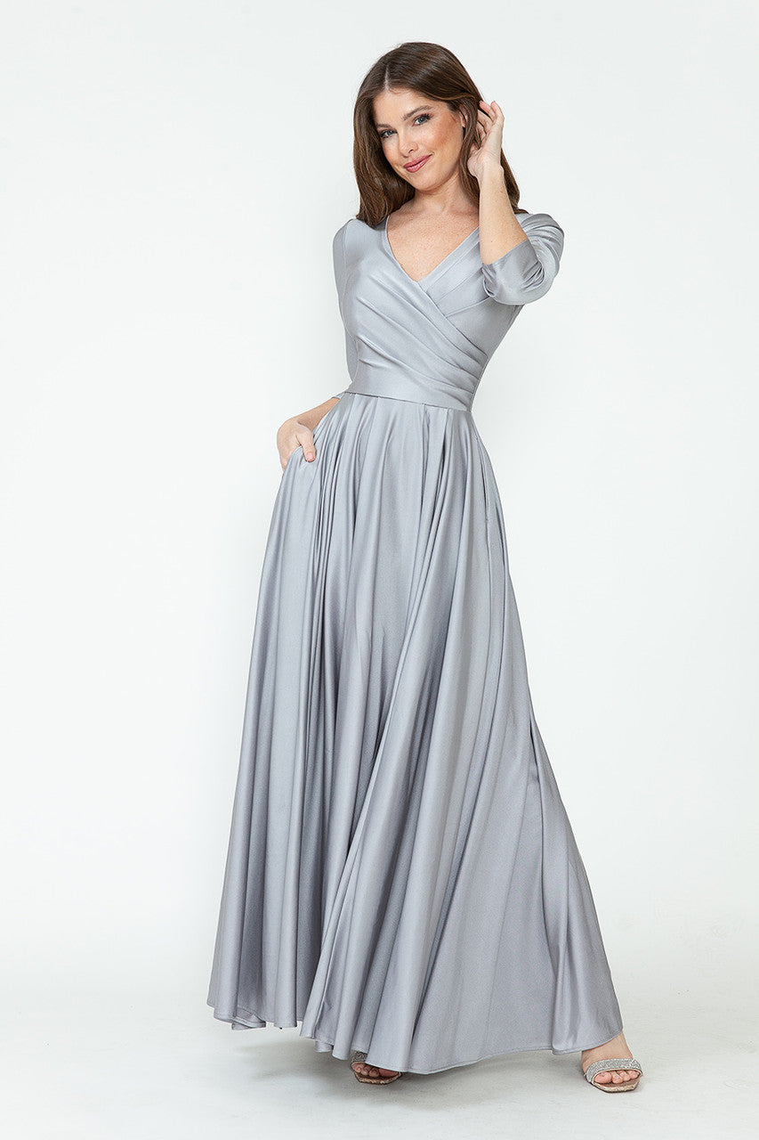 Mother of the Bride Dresses Formal Long Pleated Mother of the Bride Dress Lenovia 5243 Silver