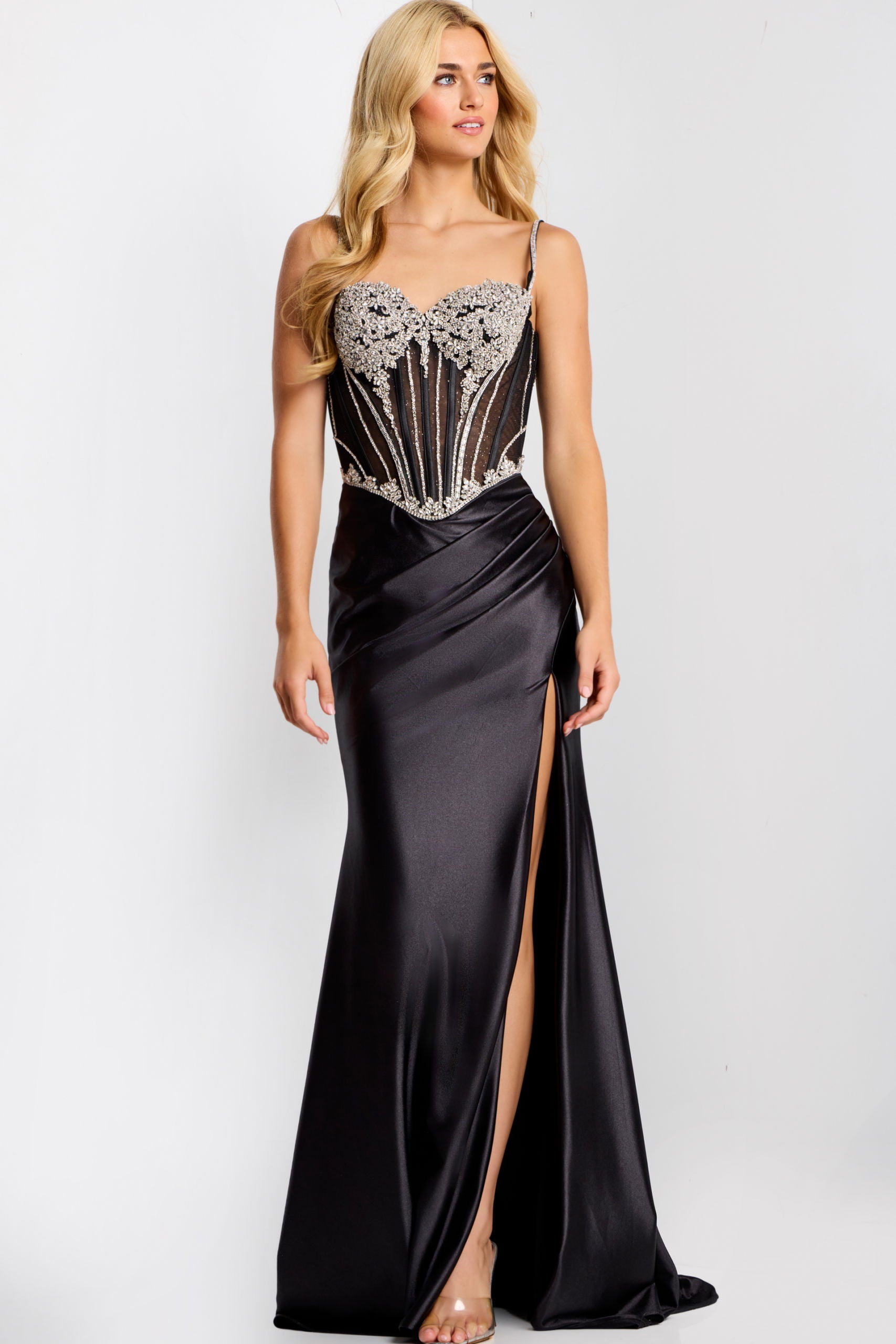 Prom Dresses Corset Fitted Beaded Formal Long Prom Dress Black