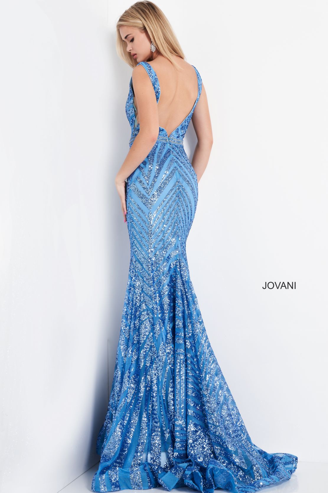 Pom Dresses Sequin Formal Long Mermaid Prom Dress Light-Blue