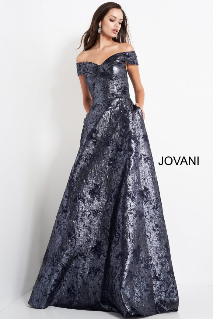 Prom Dresses Long A Line Metallic Formal Prom Dress NAVY