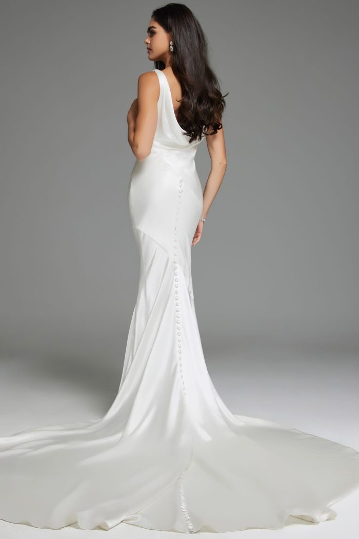 Wedding Dresses Long Cowl Neckline Wedding Dress Off-White