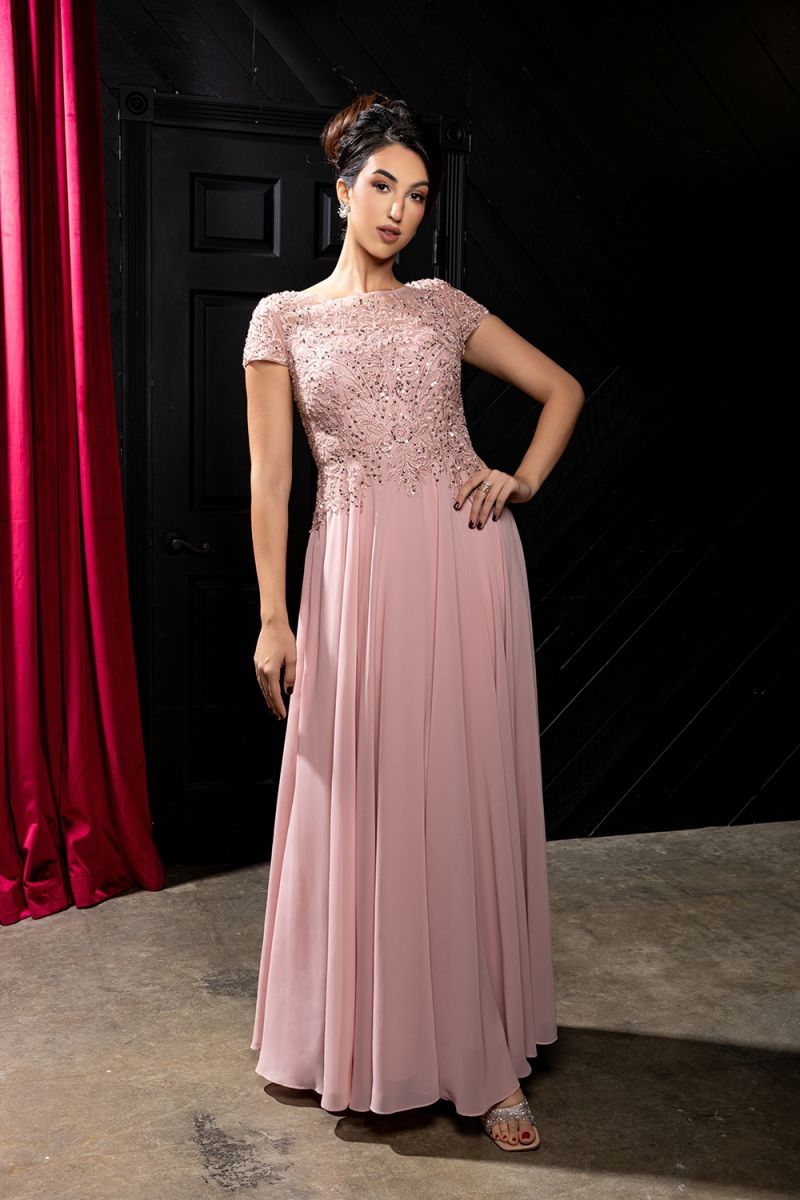 Illusion Floor-Length Chiffon Evening Gown A-Line May Queen 2239